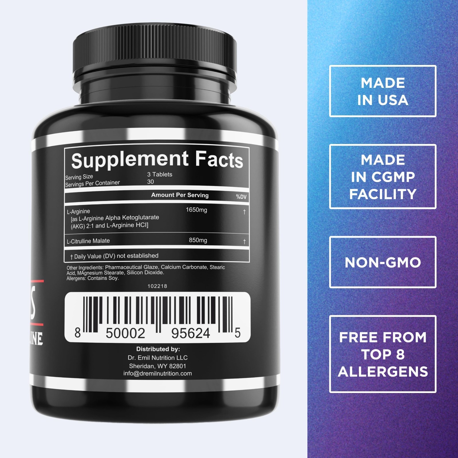 High Dose L-Arginine & L-Citrulline Malate 2500mg – Nitric Oxide Booster for End