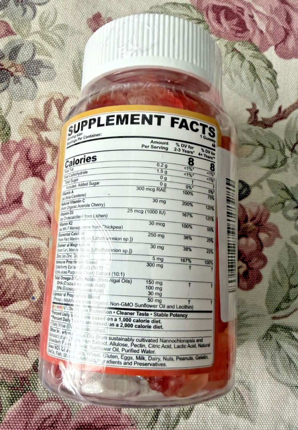 Toddler 2-3 & Kids Vitamin D3 K2 + Algae Calcium Filled Gummies, 1000 IU / 2000