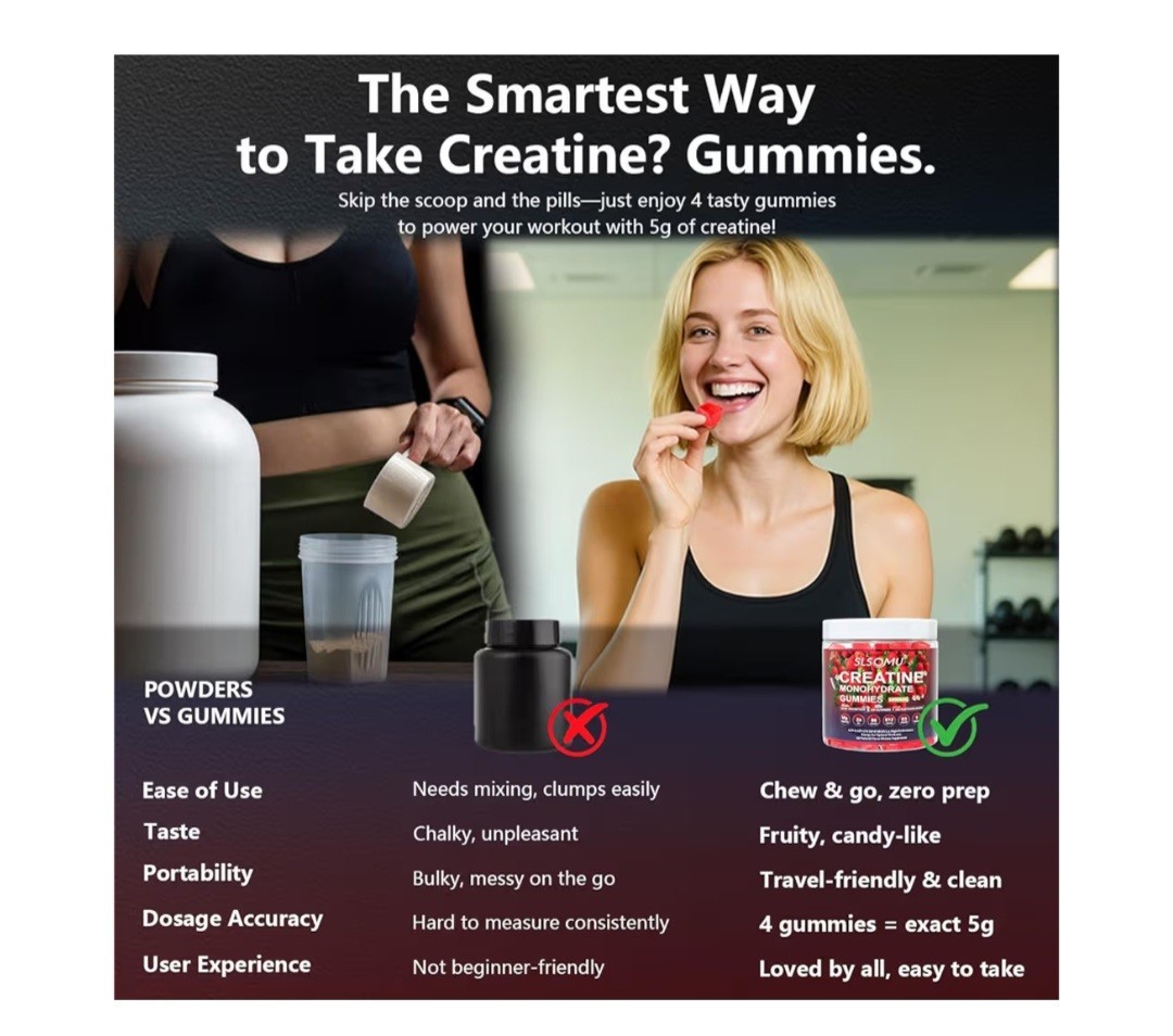 SLSOMU Creatine Monohydrate Gummies 5000mg Strawberry Vegan Sugar-Free 120ct