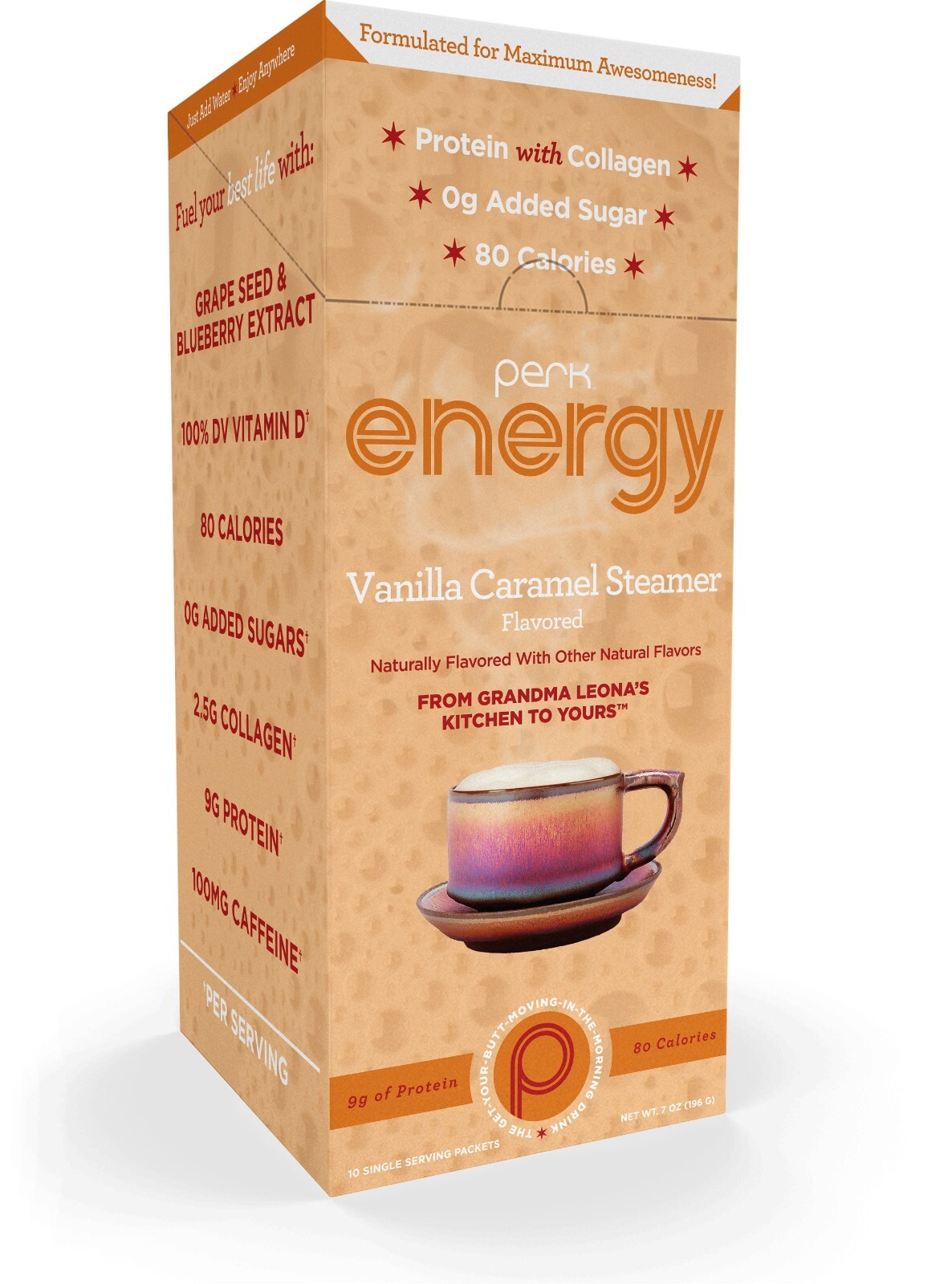 Perk Energy Drink Mix (Vanilla Caramel Steamer) 10 Stick Packs