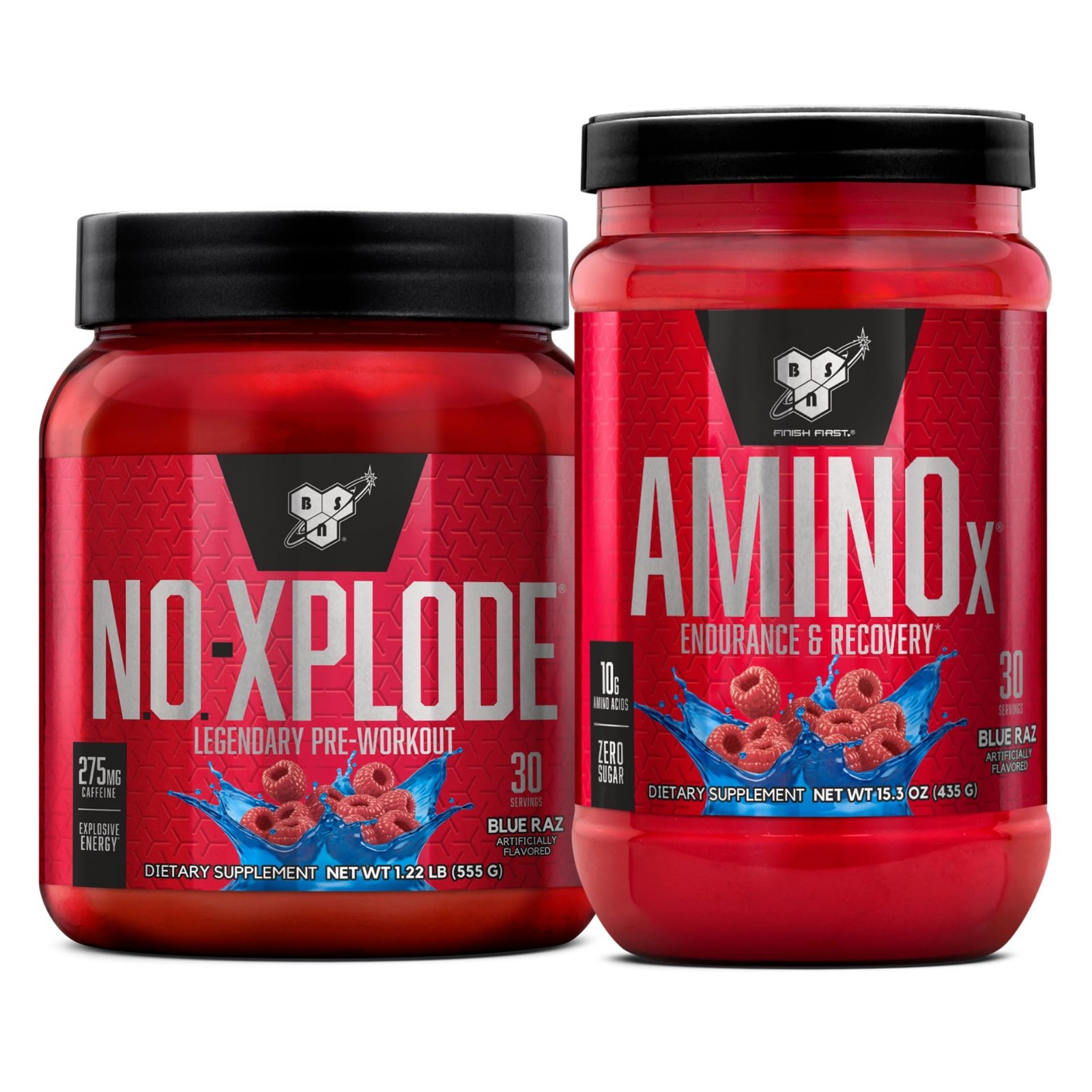 Pre Workout & Intra Workout Bundle – NO XPLODE & Amino X, Blue Raspberry, 60 Ser