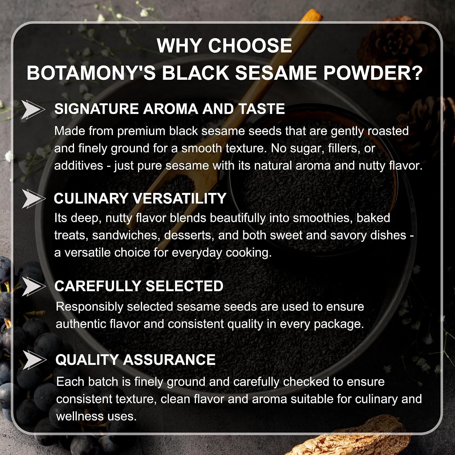 Black Sesame Powder 12.3Oz, Vegan Gluten-Free Non-Gmo, Plant Protein & Fiber, Ri