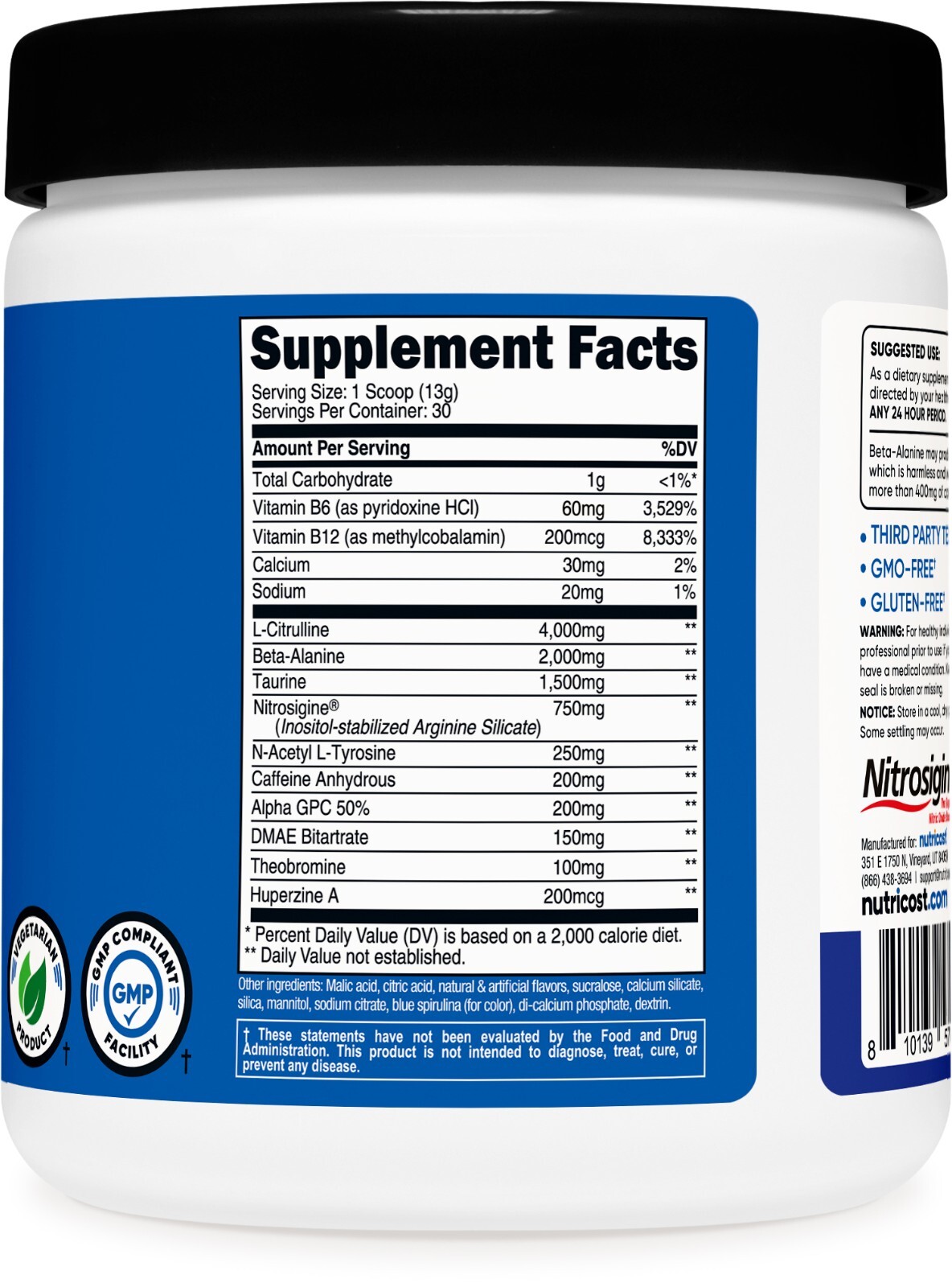 Nutricost Pre-Workout Complex Powder (Blue Raspberry) 30 Serivings