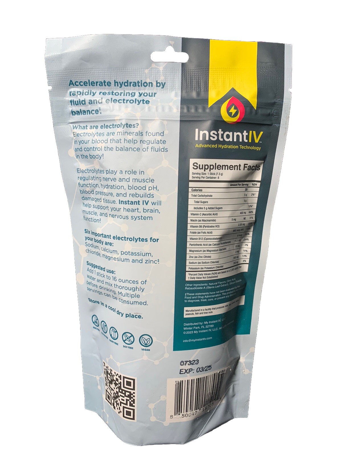 Instant IV Electrolytes Powder Drink Mix Advanced Hydration 8ct Exp. 03/2025
