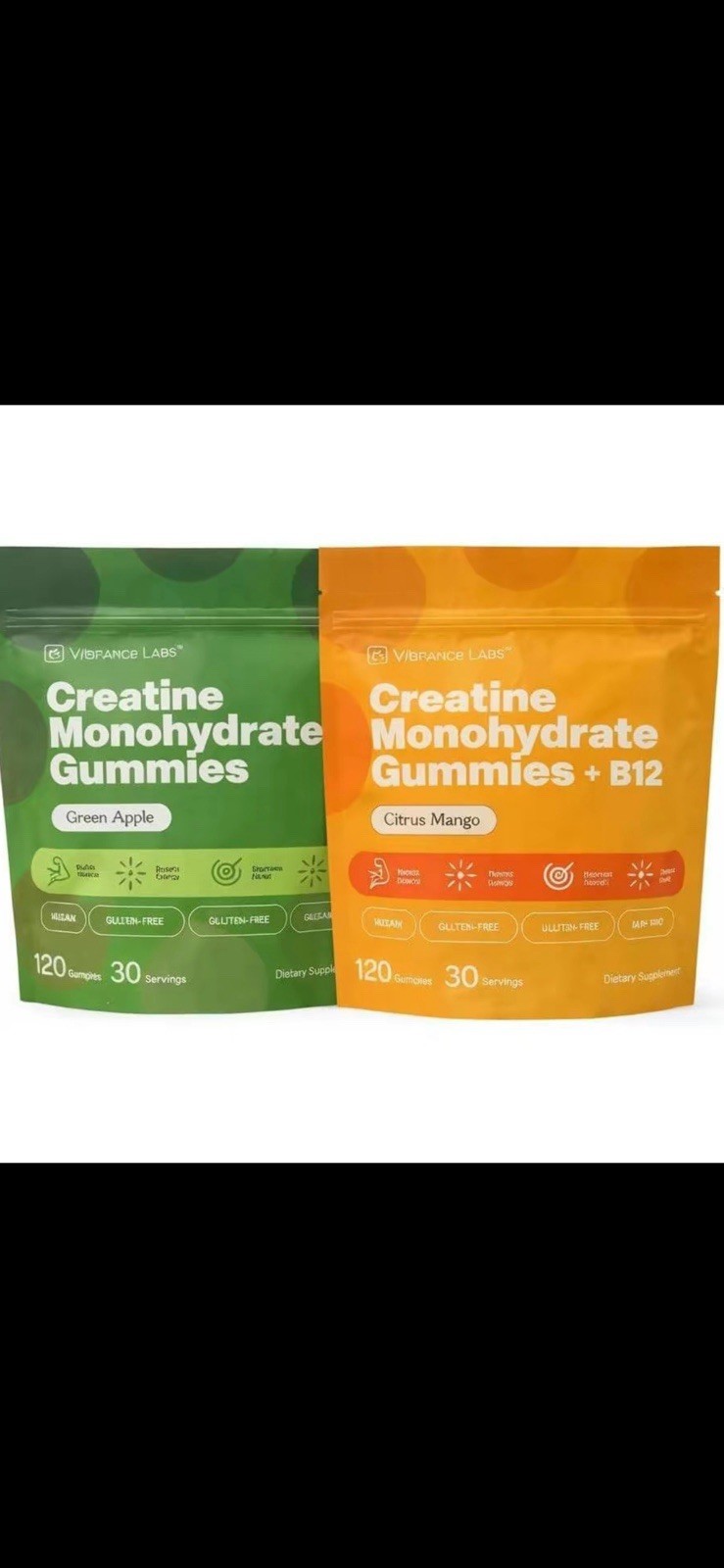 Vybrance Labs Creatine Gummies Sugar-Free Vegan Green Apple Citrus Mango