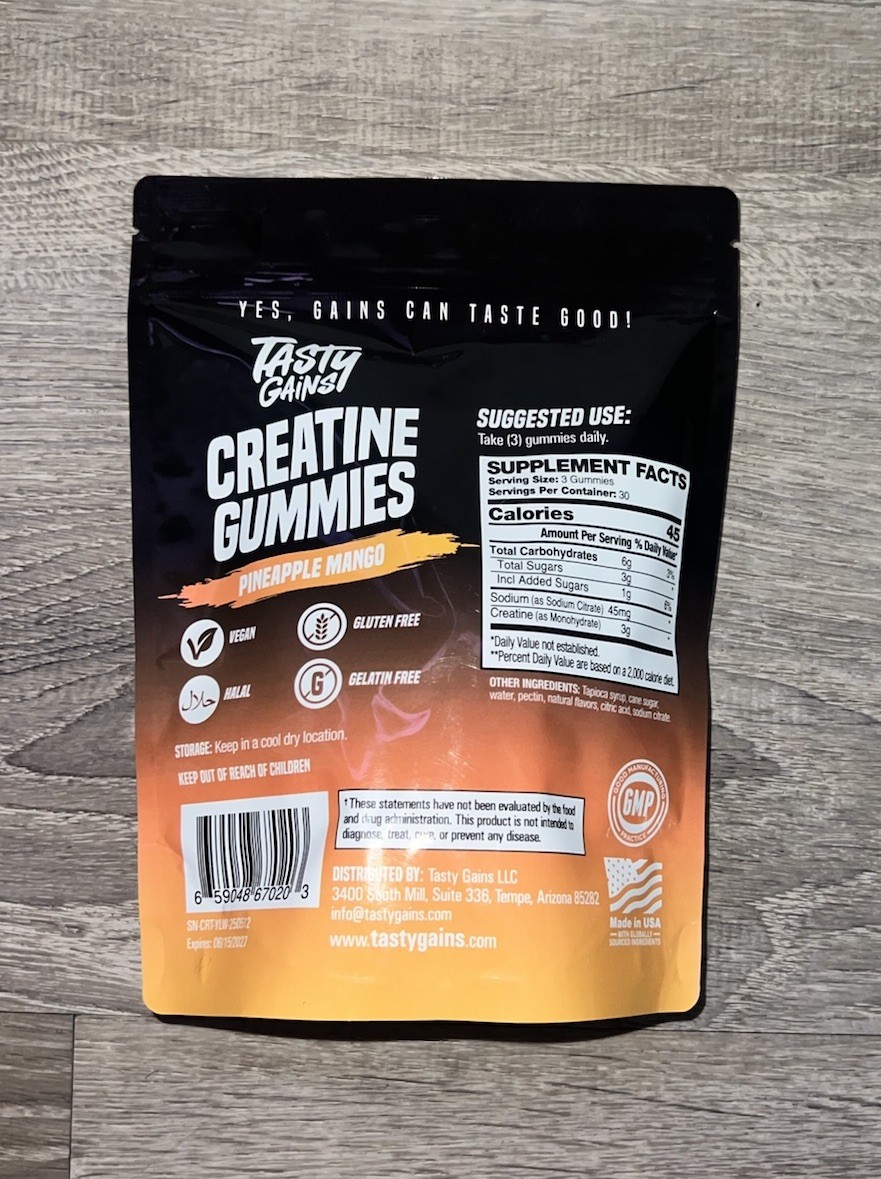 TASTY GAINS Creatine Gummies – 90g of Creatine Monohydrate – Pineapple Mango