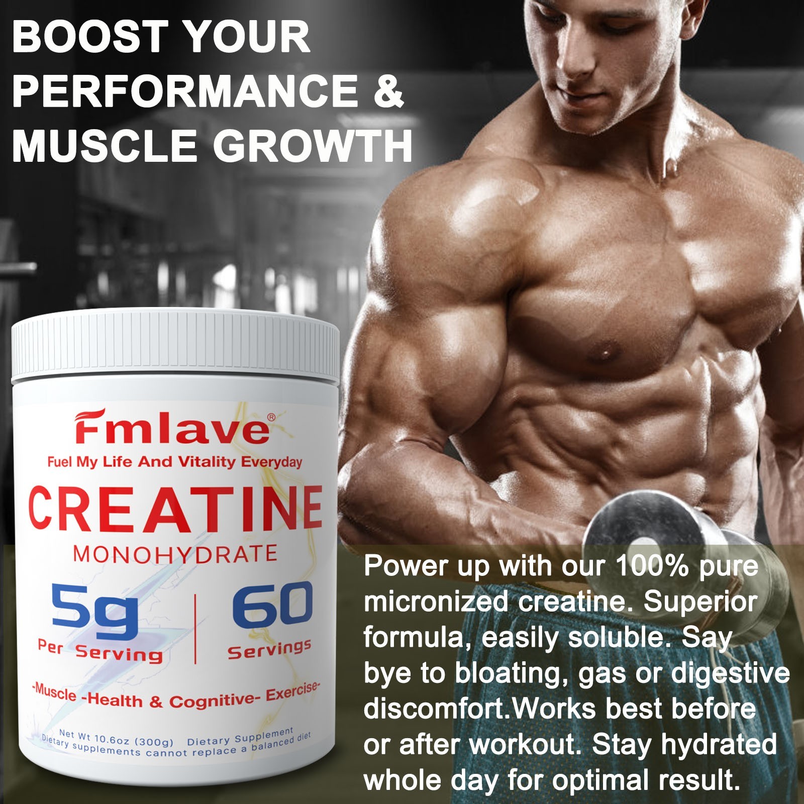 Creatine Monohydrate Powder Pure Micronized Creatine Muscle Recovery + Builder