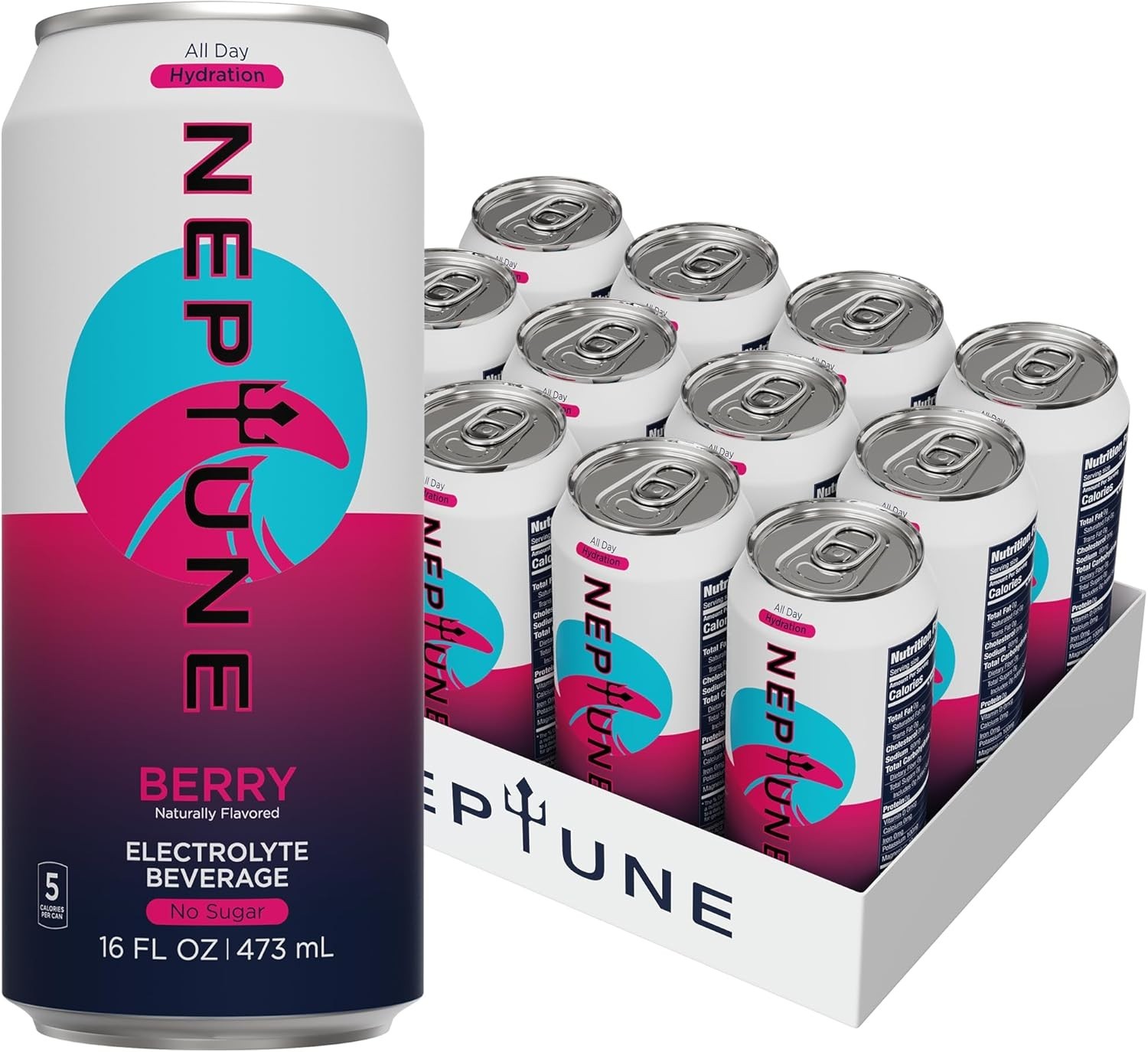 Neptune – Sugar Free, Electrolytes, Hydration Drink – Berry, 16oz (12 Cans)