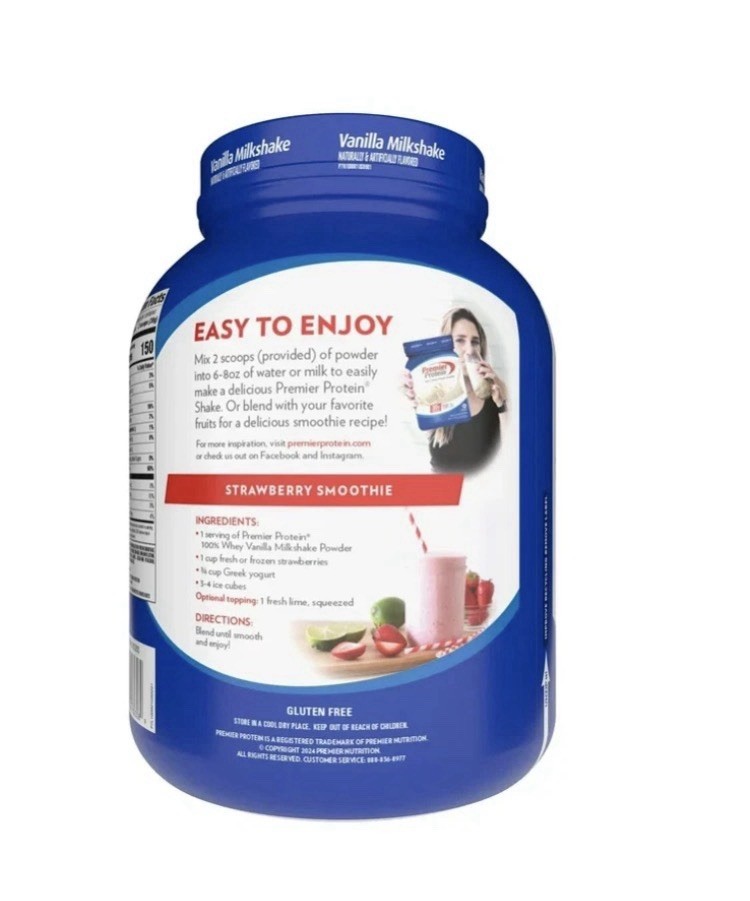 Premier Protein 100% Whey Protein Powder Vanilla Milkshake Gluten-Free Keto 3 lb