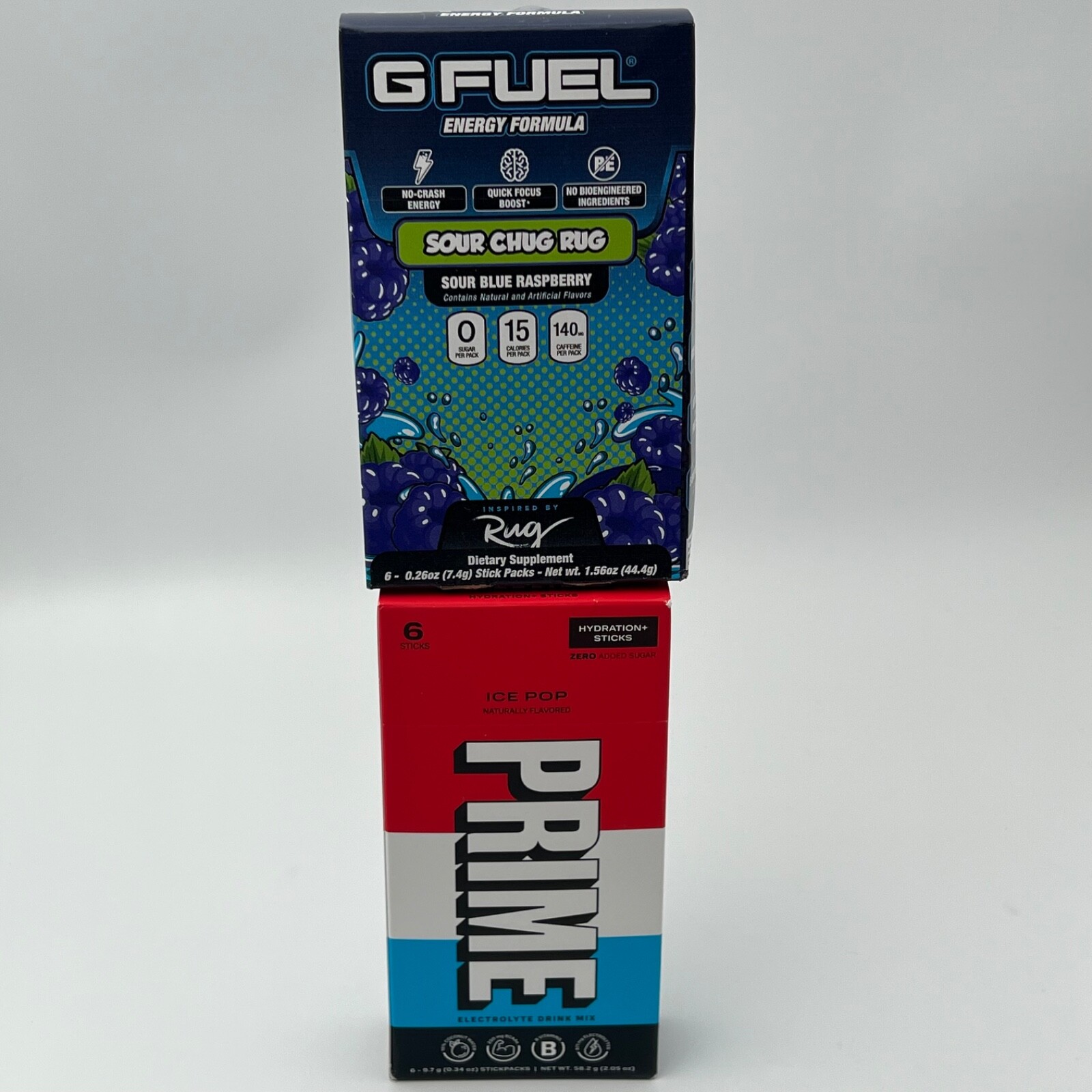 PRIME ICE POP + G FUEL SOUR CHUG RUG Hydration Sticks (12 sticks total)
