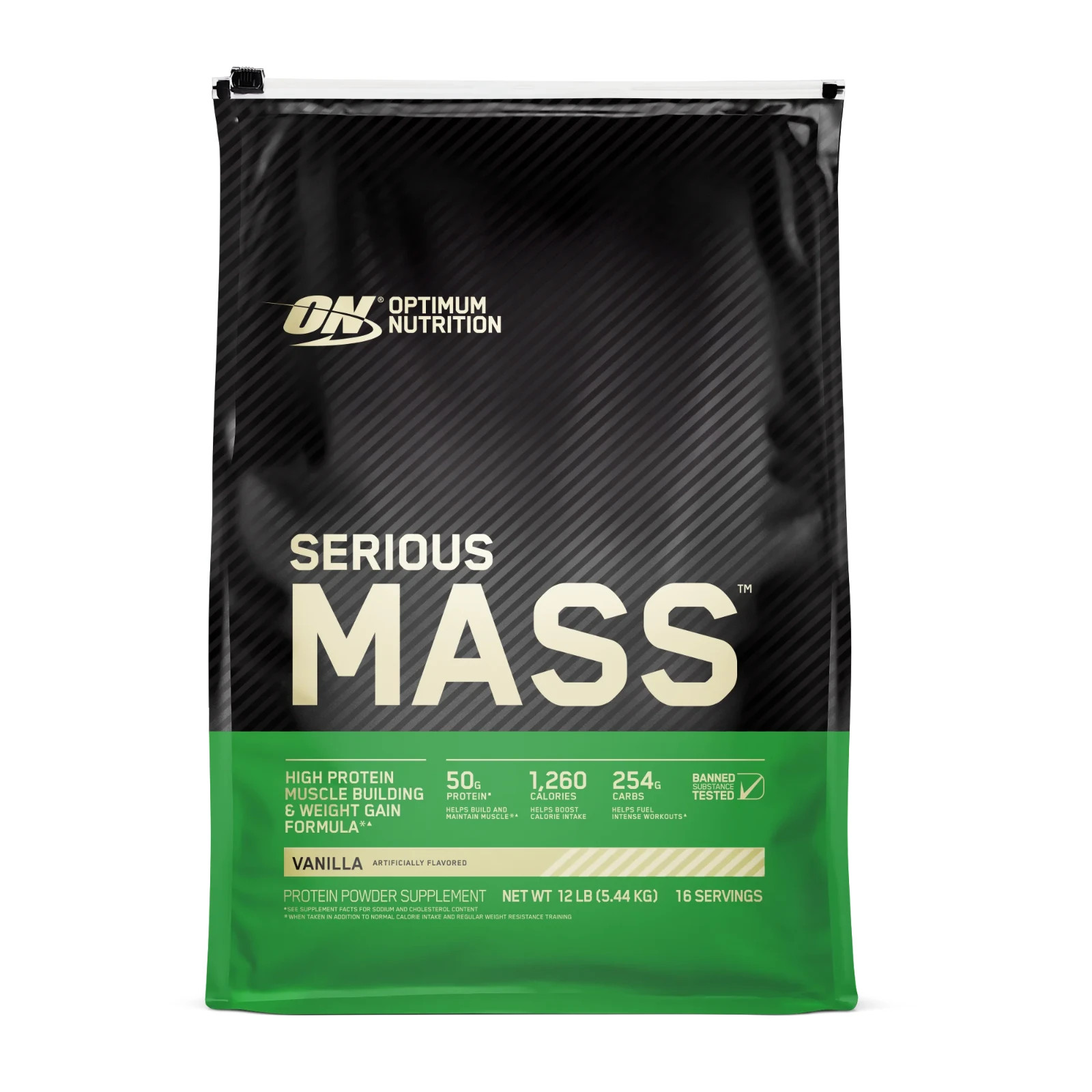 Optimum Nutrition Serious Mass Weight Gainer Powder Vanilla 12lb EXP 12/26