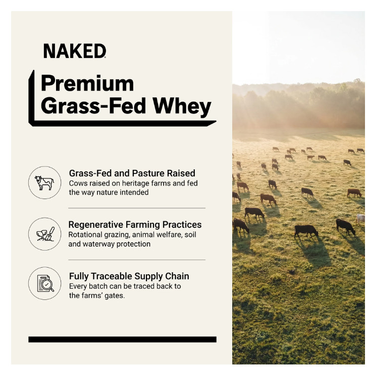 NAKED Strawberry Whey Protein Powder Grass Fed 25g Protein 24 Servings