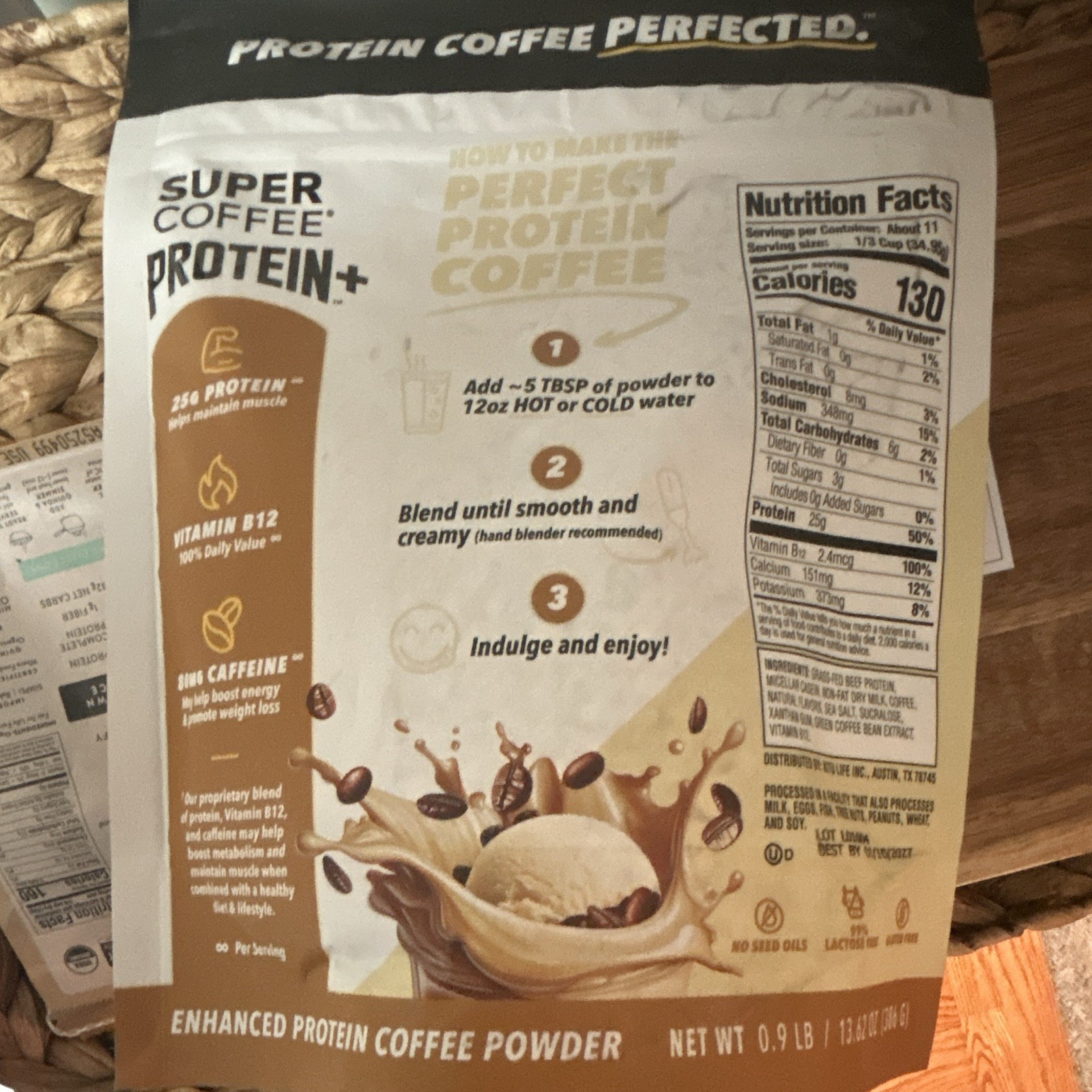 Super Coffee Protein+ Vanilla Latte Protein Coffee Powder 0g Added Sugar 0.9 lb