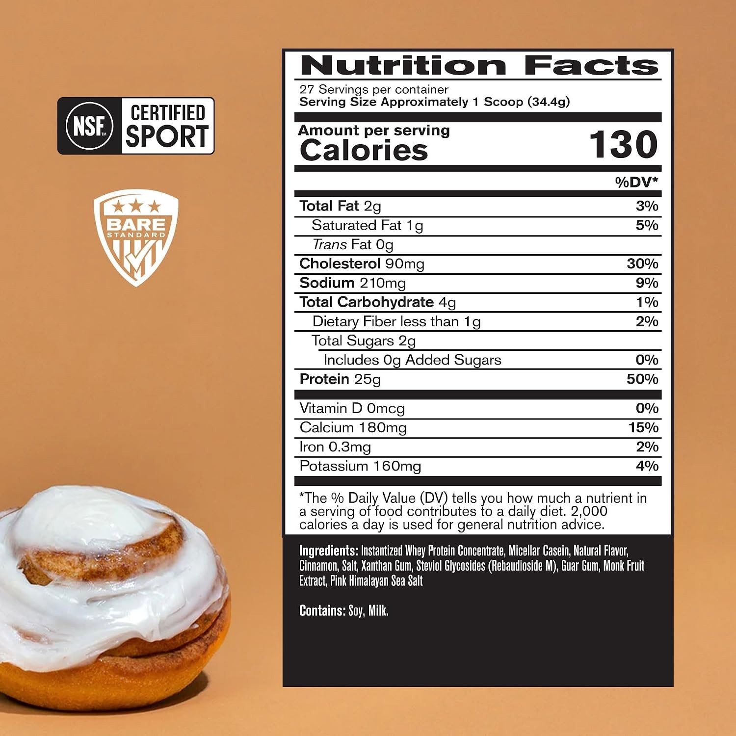 Whey Casein Protein Powder Blend Cinnamon Roll 25g 27 Servings Muscle Recovery