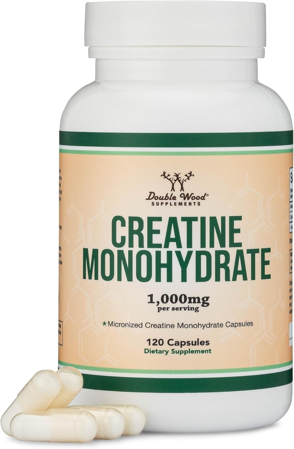Double Wood Creatine Monohydrate Capsules – 120 Count, 1g per Serving
