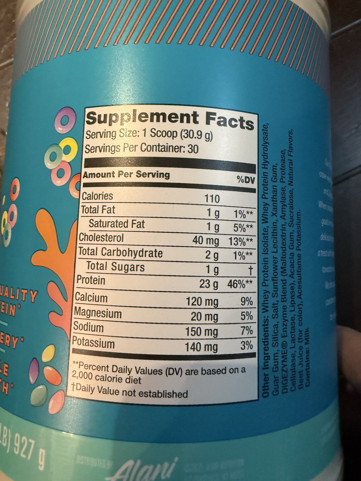 Alani Nu Whey Protein Powder Fruity Cereal Flavor 32.6 oz (2 lb) 927g exp 8/27