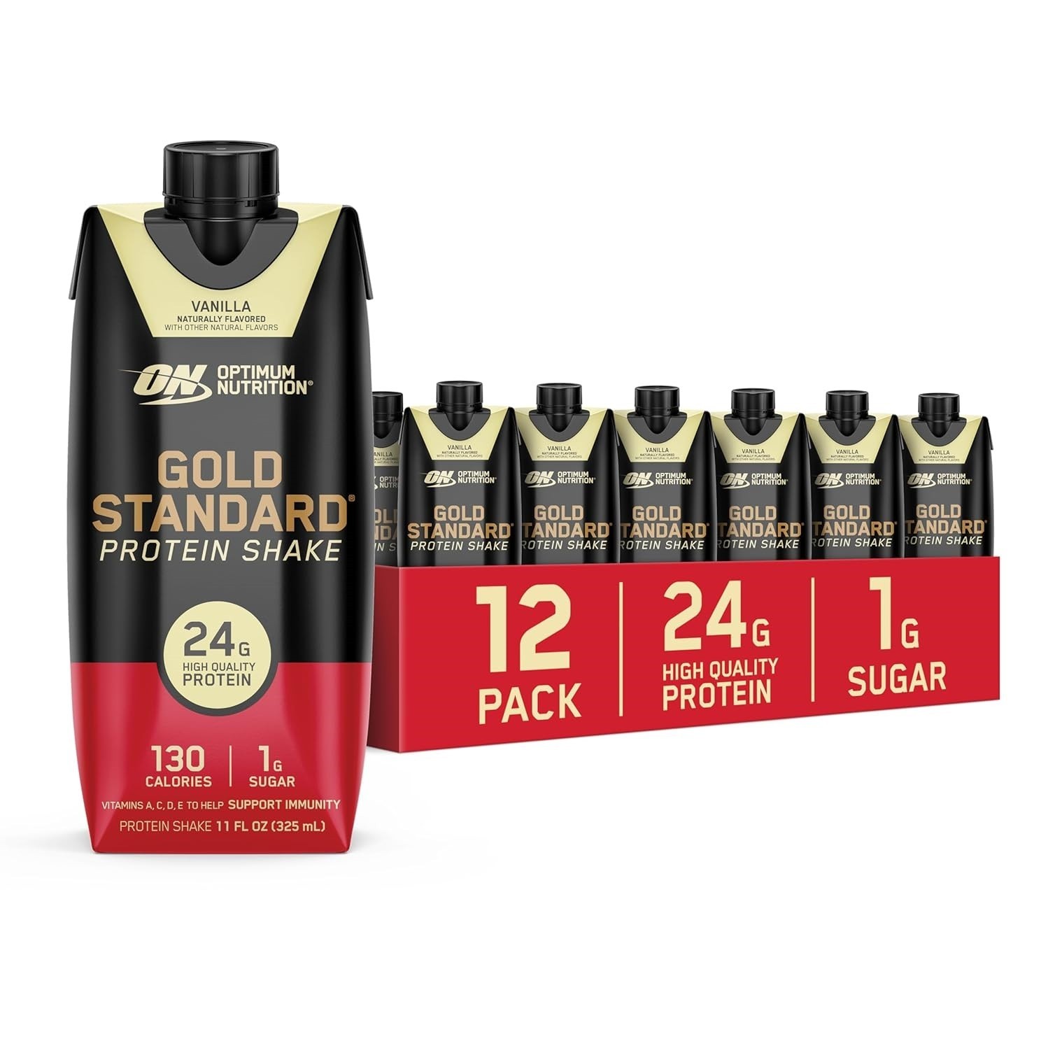 Optimum Nutrition Gold Standard Protein Shake 24g Vanilla 11oz, 12 Ct