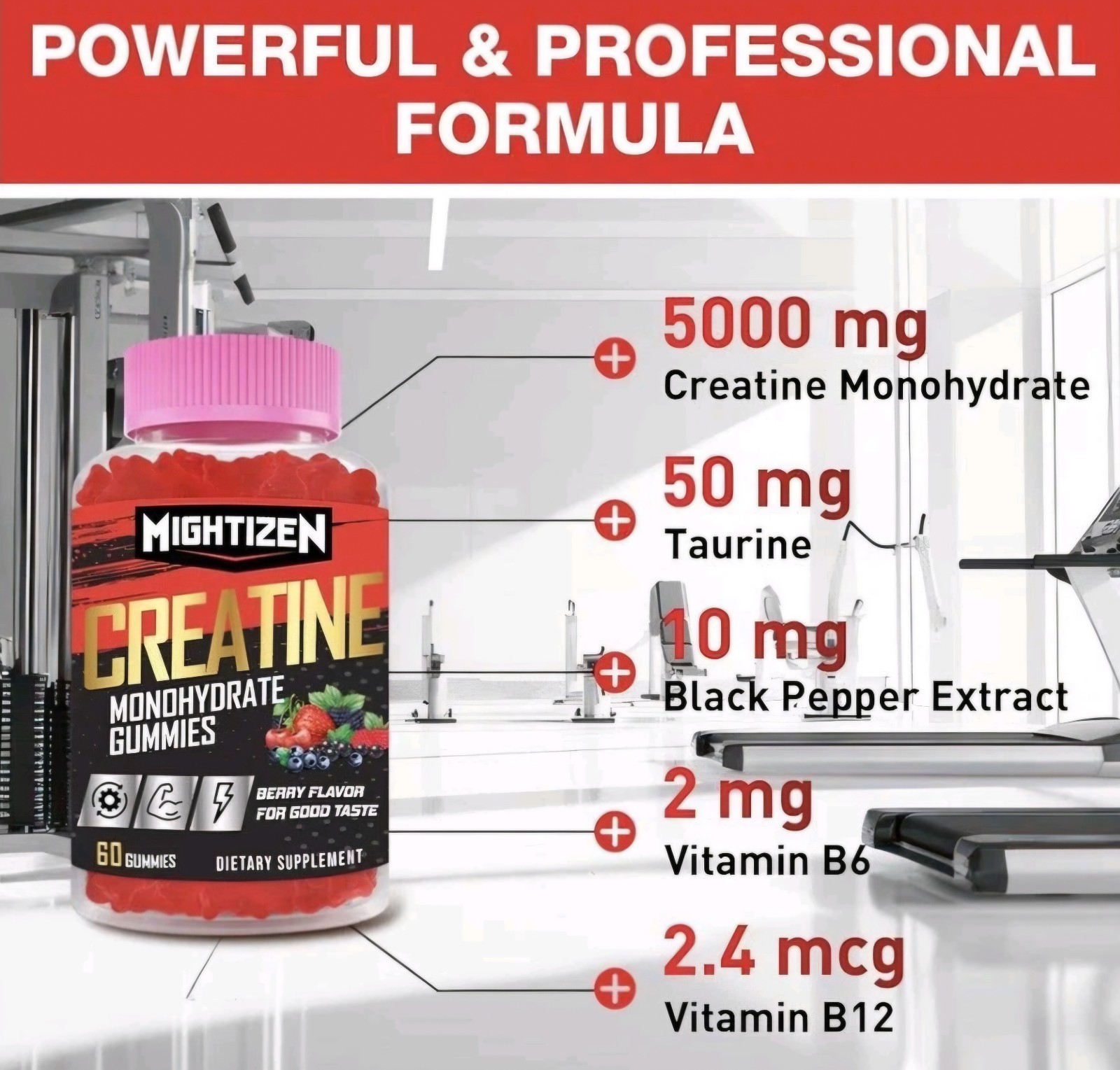Mightizen Creatine Monohydrate Gummies Quantity 60 Exp 06/27