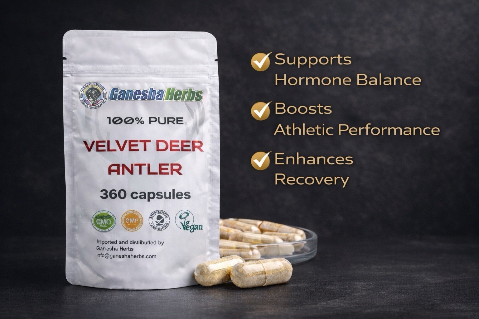 VELVET DEER ANTLER Extract, IGF-1 Maximum Strength BULK 360 capsules