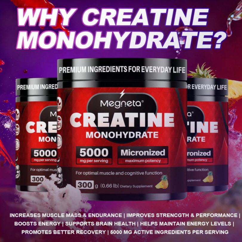 3 Pack Megneta Creatine Monohydrate Powder 900G 5000mg Pineapple Flavor