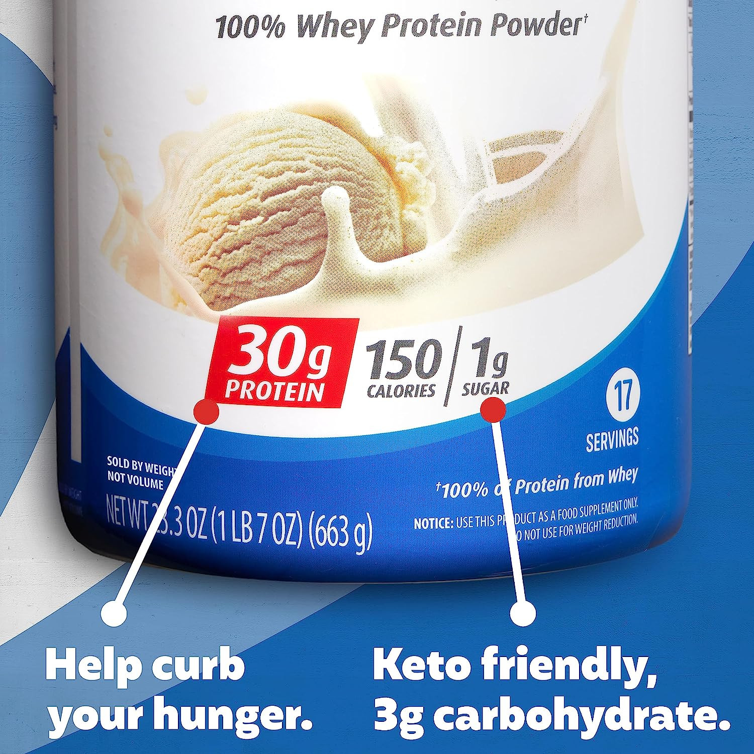 Premier Protein 100% Whey Protein Powder, Vanilla Milkshake, 30g Protein, 23.3oz