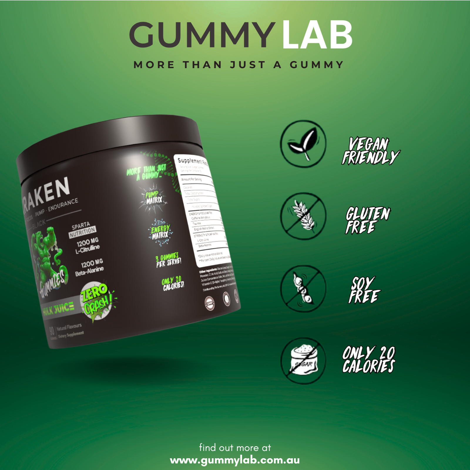 Pre workout Gummies German Engineered Energy, Focus, Pump | 30 Serves HULK JUICE