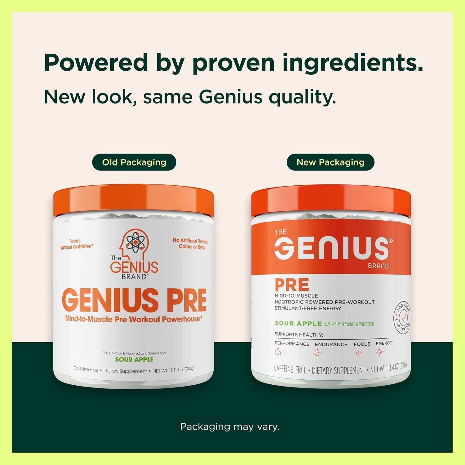 Genius Pre-Workout, Stimulant-Free Sour Apple Powder, 20 Servings | Energy