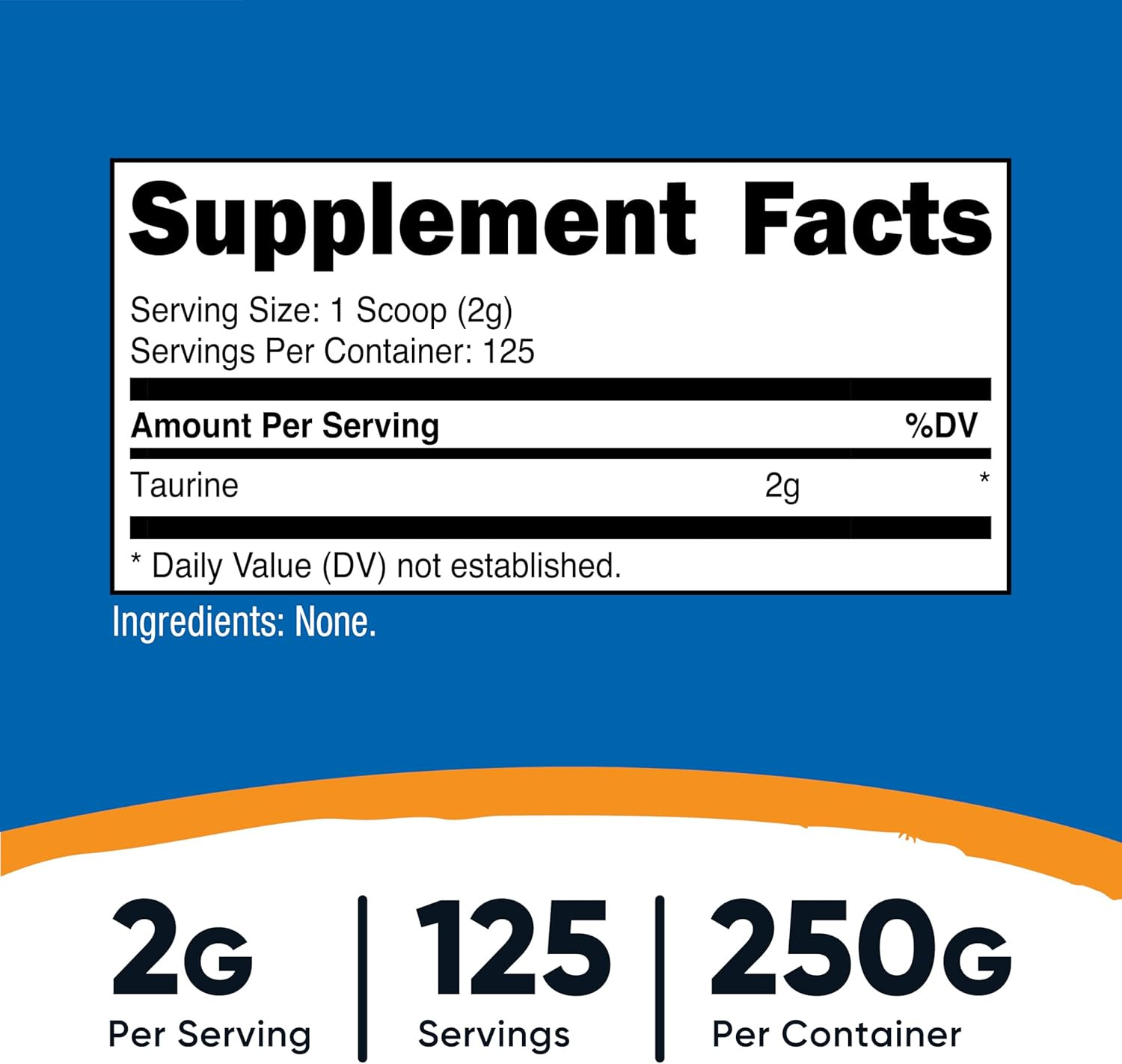 Taurine Powder 250 Grams – 125 Servings, 2000Mg per Serving