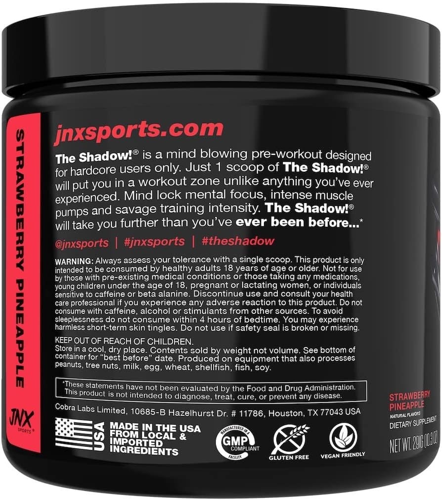 Unleash Your Strength: The Shadow! Preworkout with 350mg Caffeine, 30 Servings