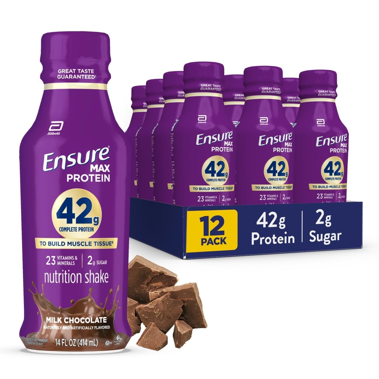 Ensure Max Protein Shake | 42g Complete | Milk 14 Fl Oz (Pack of 12)