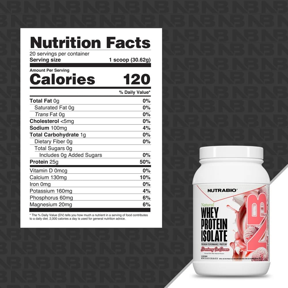 NutraBio 25g Natural Whey Protein Isolate Powder Complete Protein Supplement