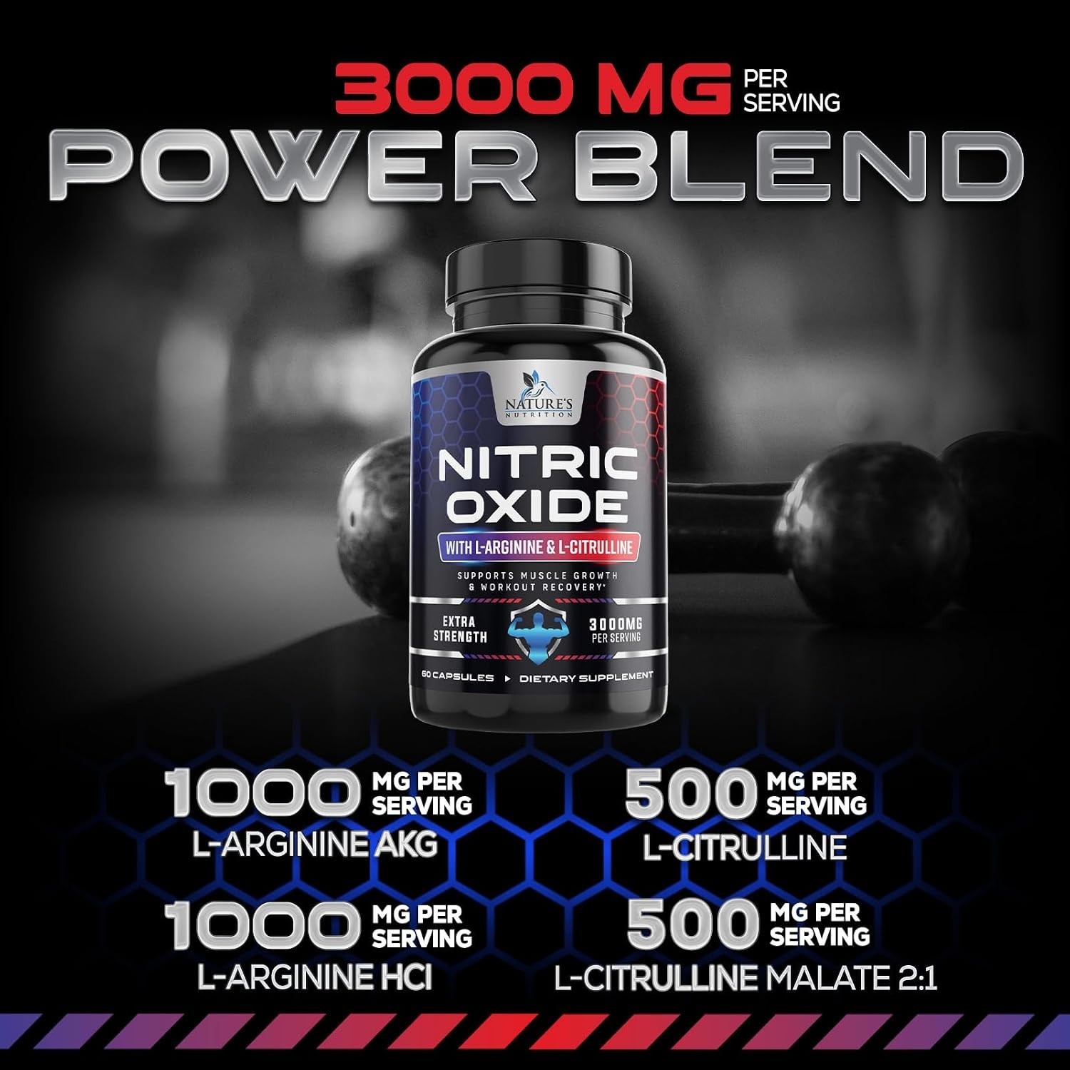 Nitric Oxide Booster Extra Strength 3000mg – L Arginine 3X Strength Nitric Oxide