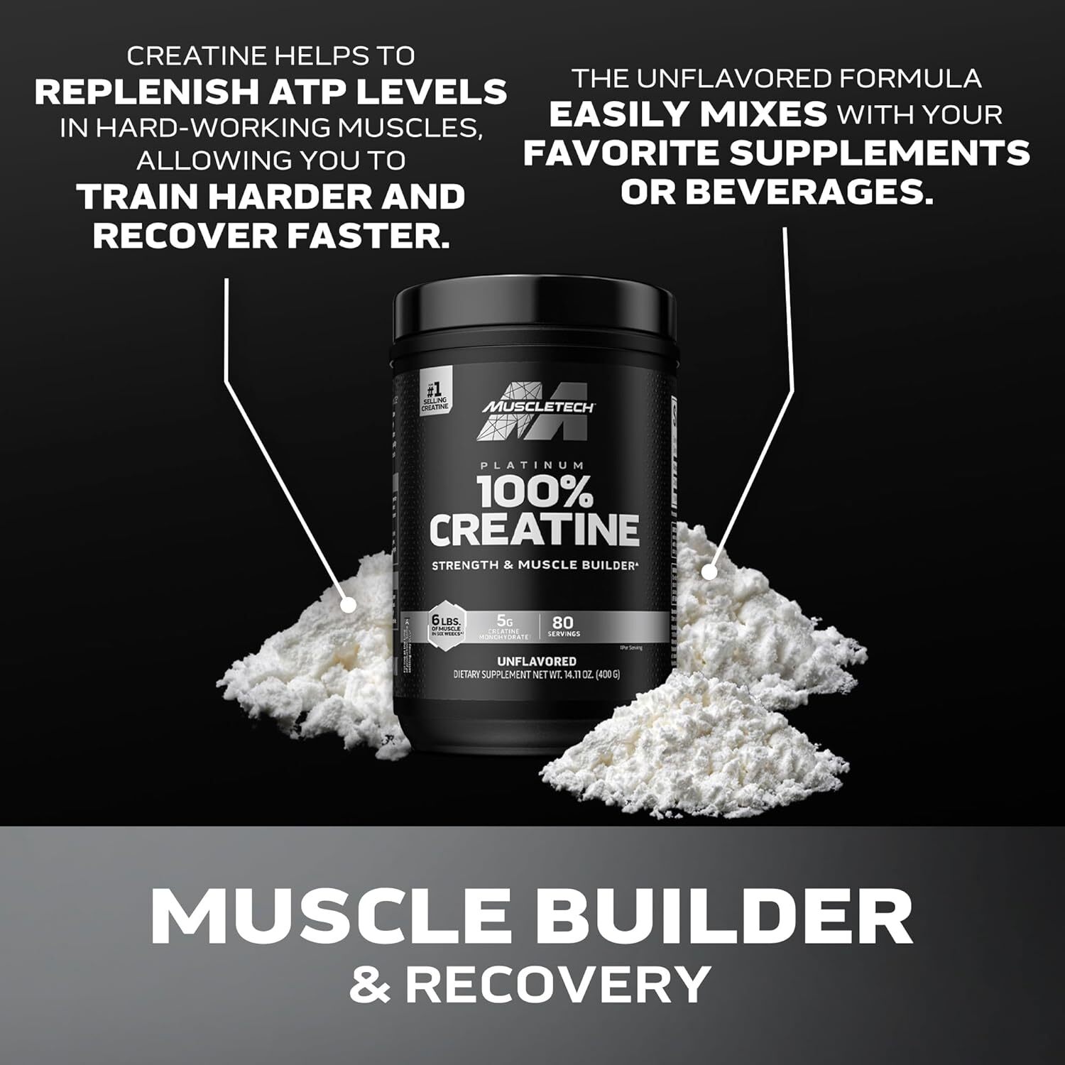 MuscleTech 100% Platinum Creatine Monohydrate Micronized Powder 400 gram 80 Svgs
