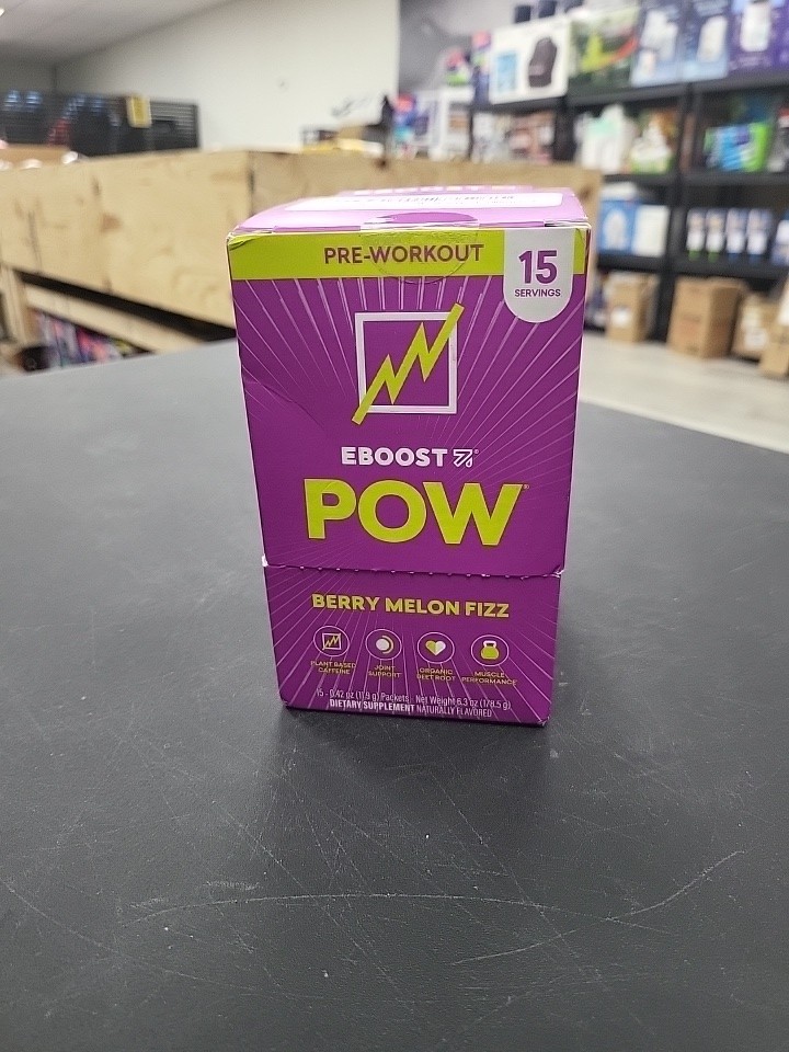 EBOOST POW Clean Energy Pre-Workout Berry Melon Fizz 15 Packets BB 11/25