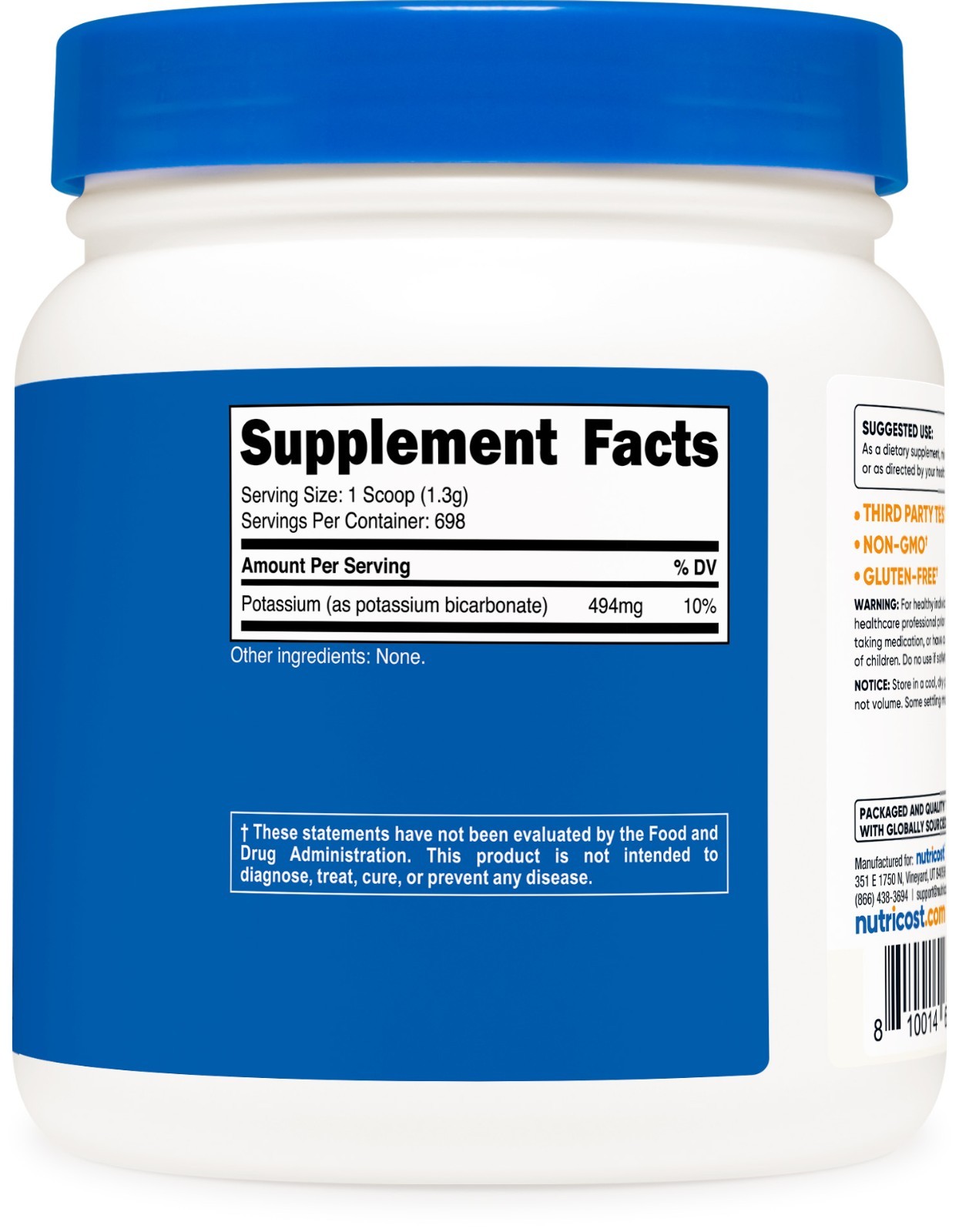 Nutricost Potassium Bicarbonate (2 LB) – 1.3G Per Serving, Non-GMO, Gluten Free