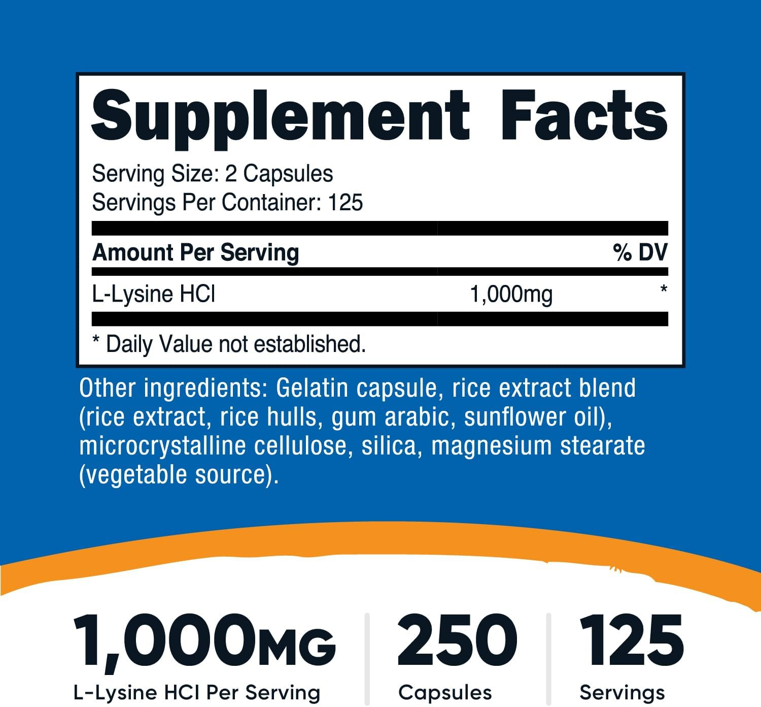 Nutricost L-Lysine 1000Mg, 250 Capsules – 500Mg per Cap, Gluten Free, Non-Gmo