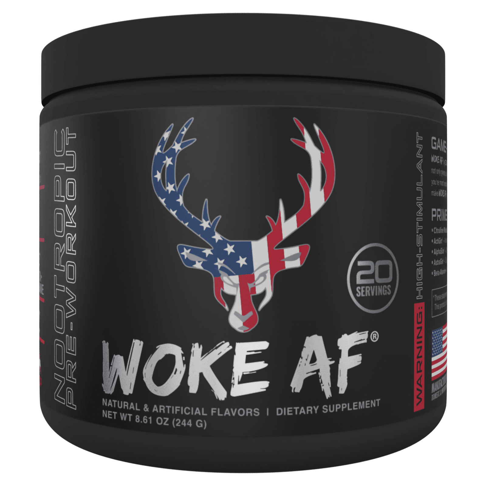Bucked Up Woke AF Pre-Workout Powder, Increased Energy, Miami, 333mg Caffeine