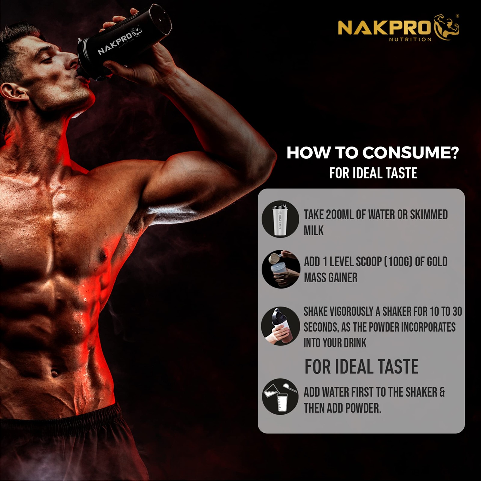 Nakpro Gold Mass Gainer Choco | 21g Protein, 68g Carb | 1kg
