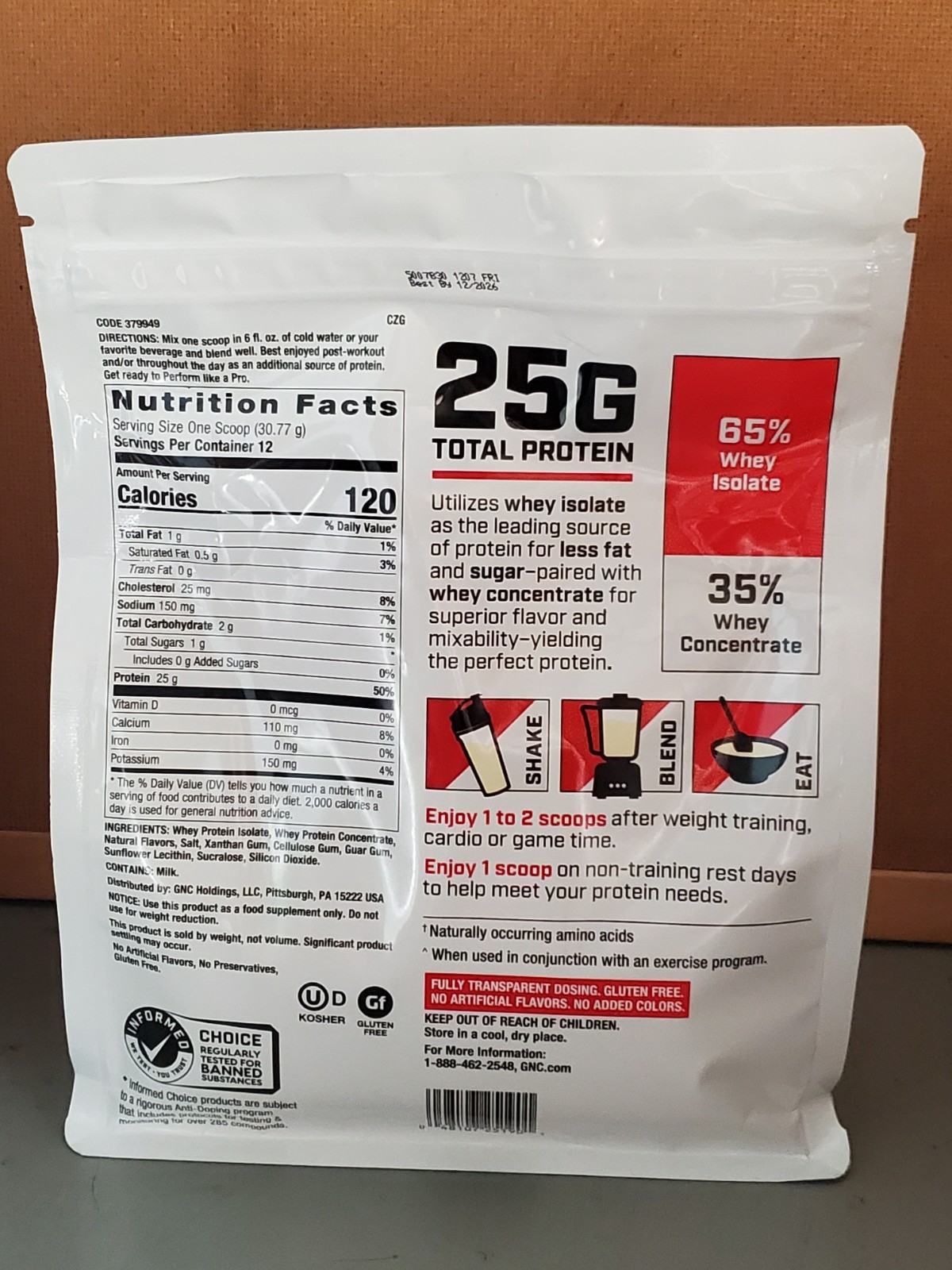 (BB 12/26) GNC Pro Performance 100% Whey Vanilla Creme Protein Powder – 12 Serve