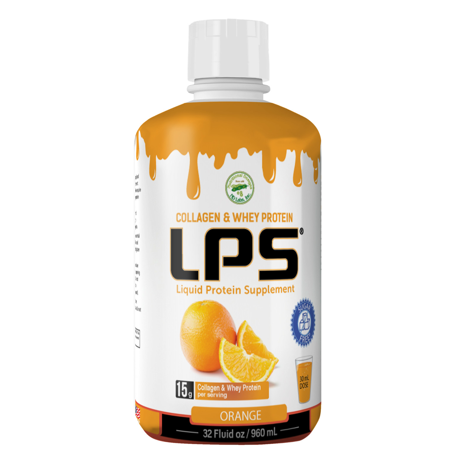 LPS Collagen & Whey Liquid Protein Supplement Orange Flavor All Natural 32 fl oz