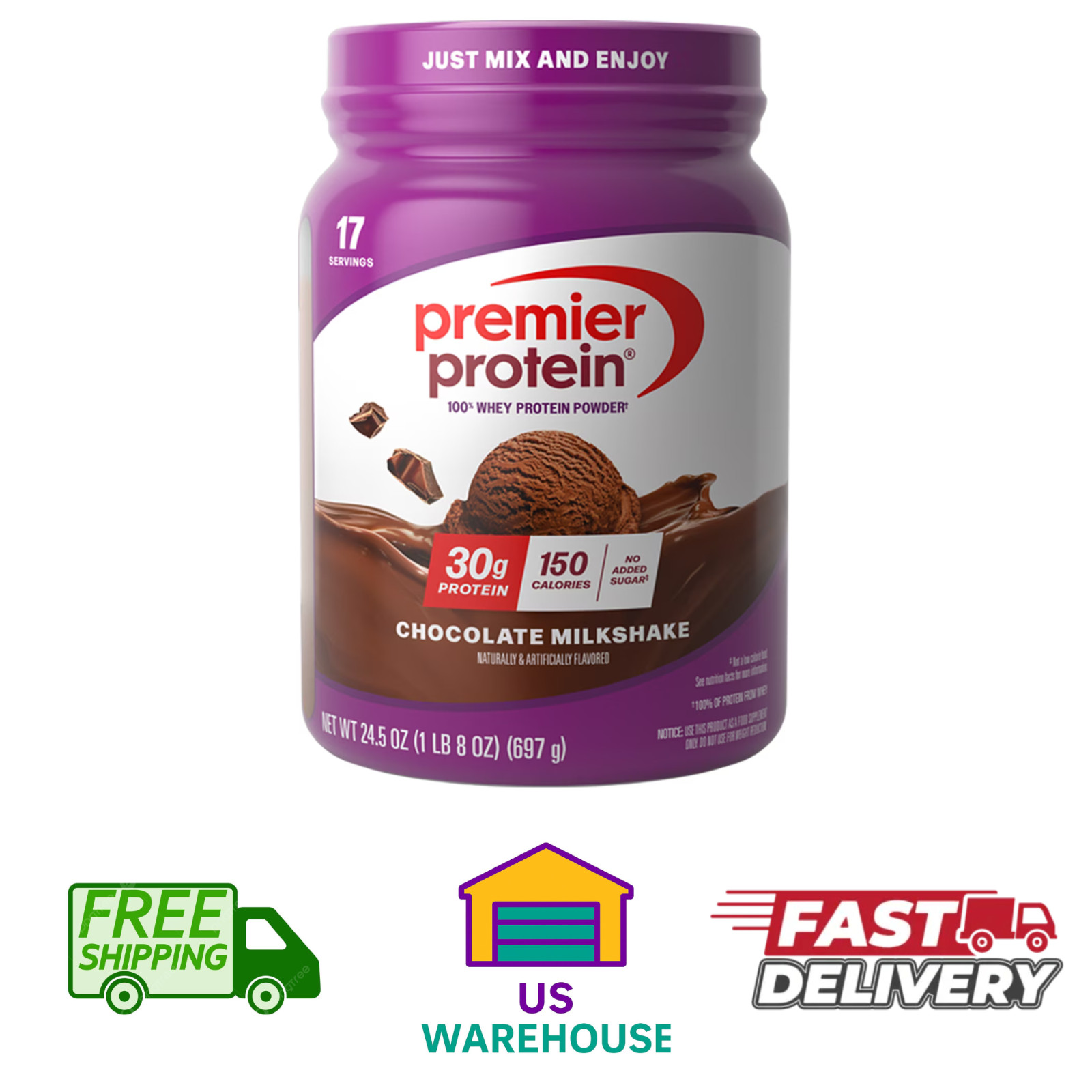 Premier Protein Powder, Chocolate Milkshake, 30g 100% Whey Protein, 24.5 OZ
