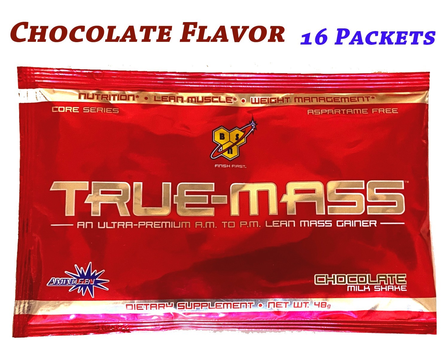BSN True-Mass, 16 Vanilla + 16 Chocolate + 6 Strawberry Single Serving Packets