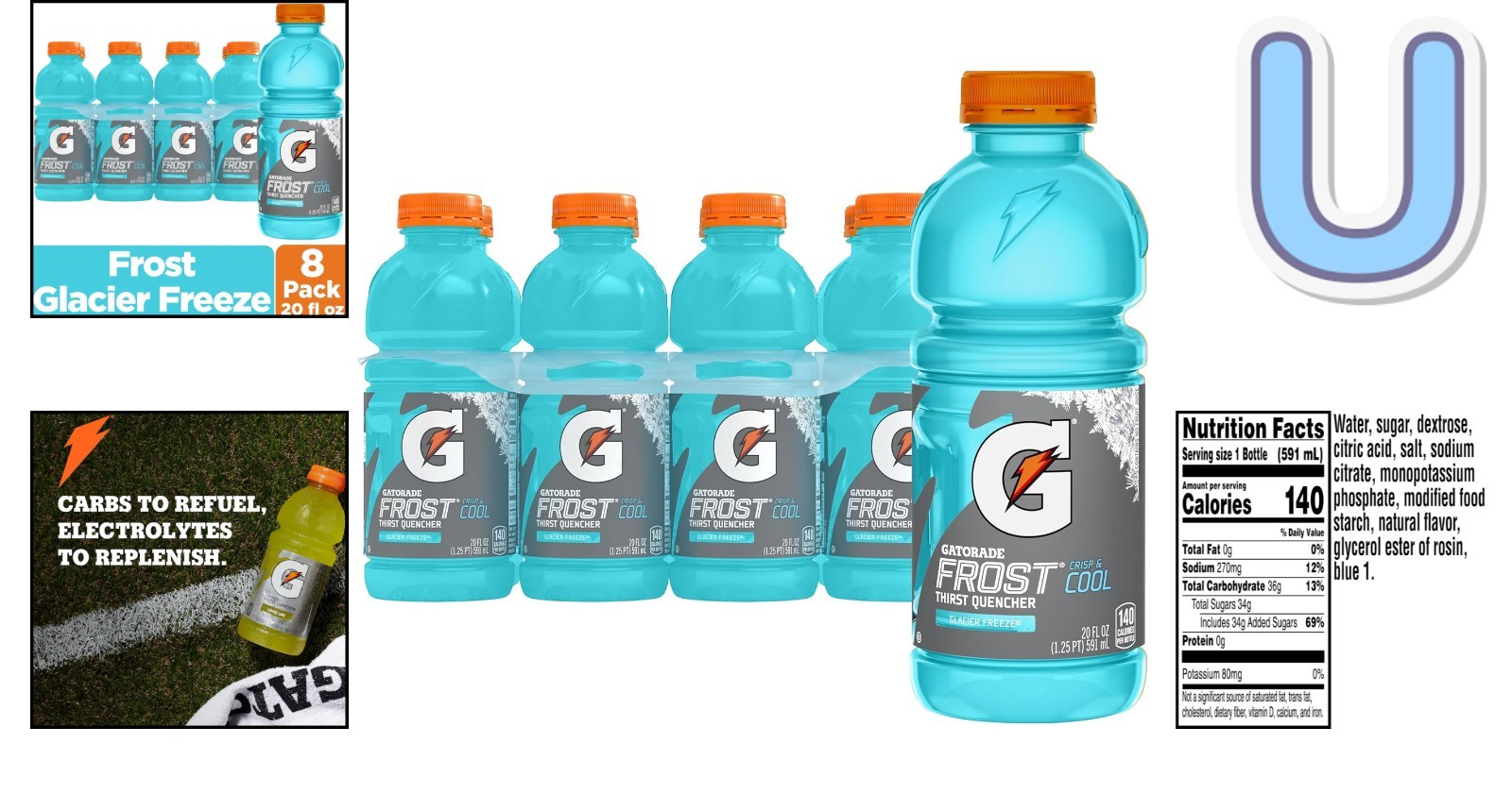 Gatorade Thirst Quencher, Frost Glacier Freeze, 20 Oz x 8 – Hydration Essential