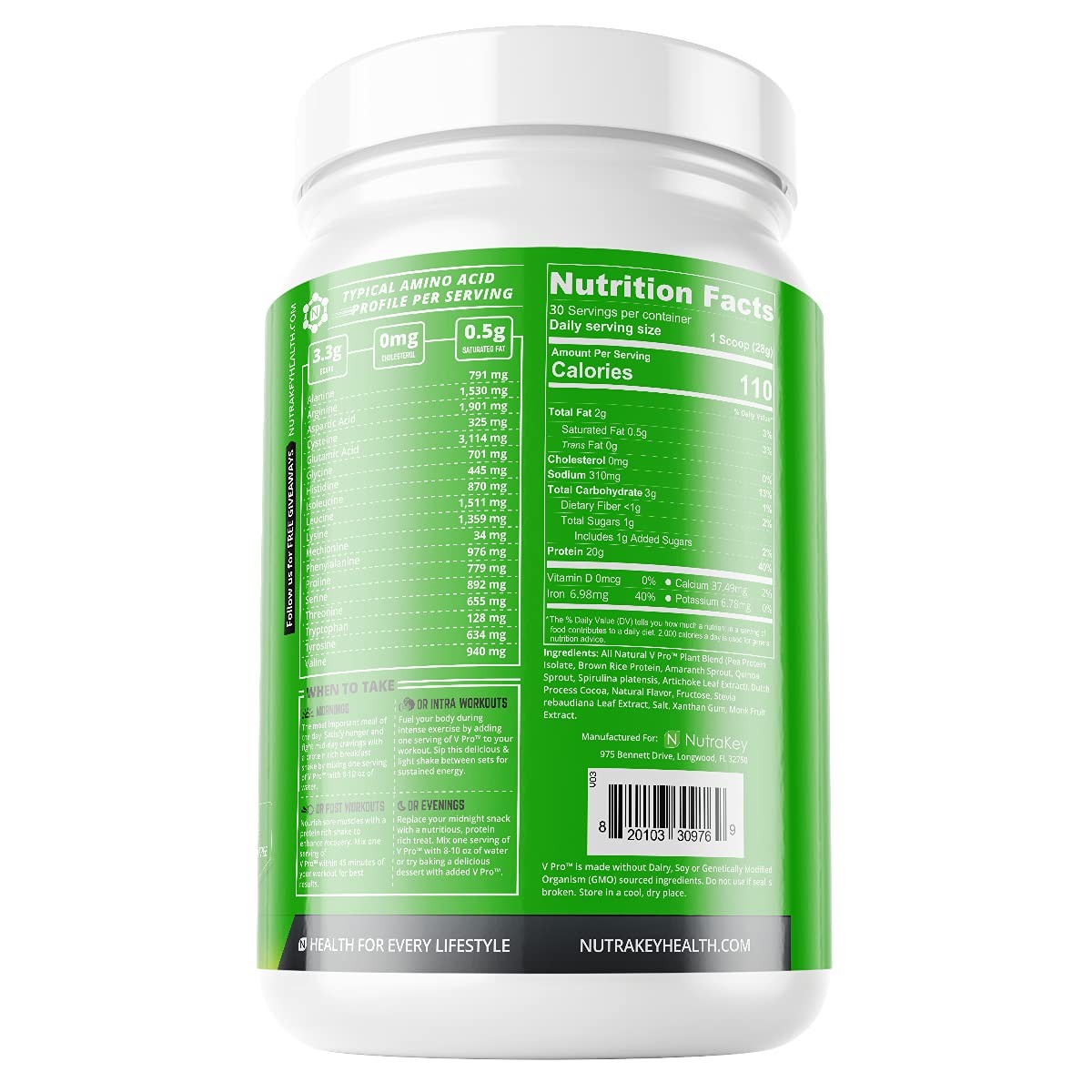 NutraKey V-Pro Raw Plant Protein Powder – Organic, Vegan, Low Carb, Gluten-Free