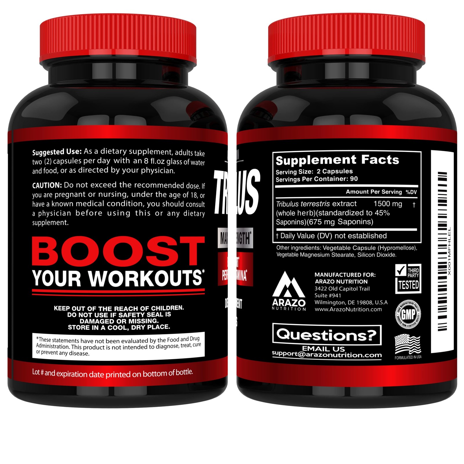 Arazo Nutrition Tribulus Terrestris 1500mg Extract 180 Count (Pack of 1)
