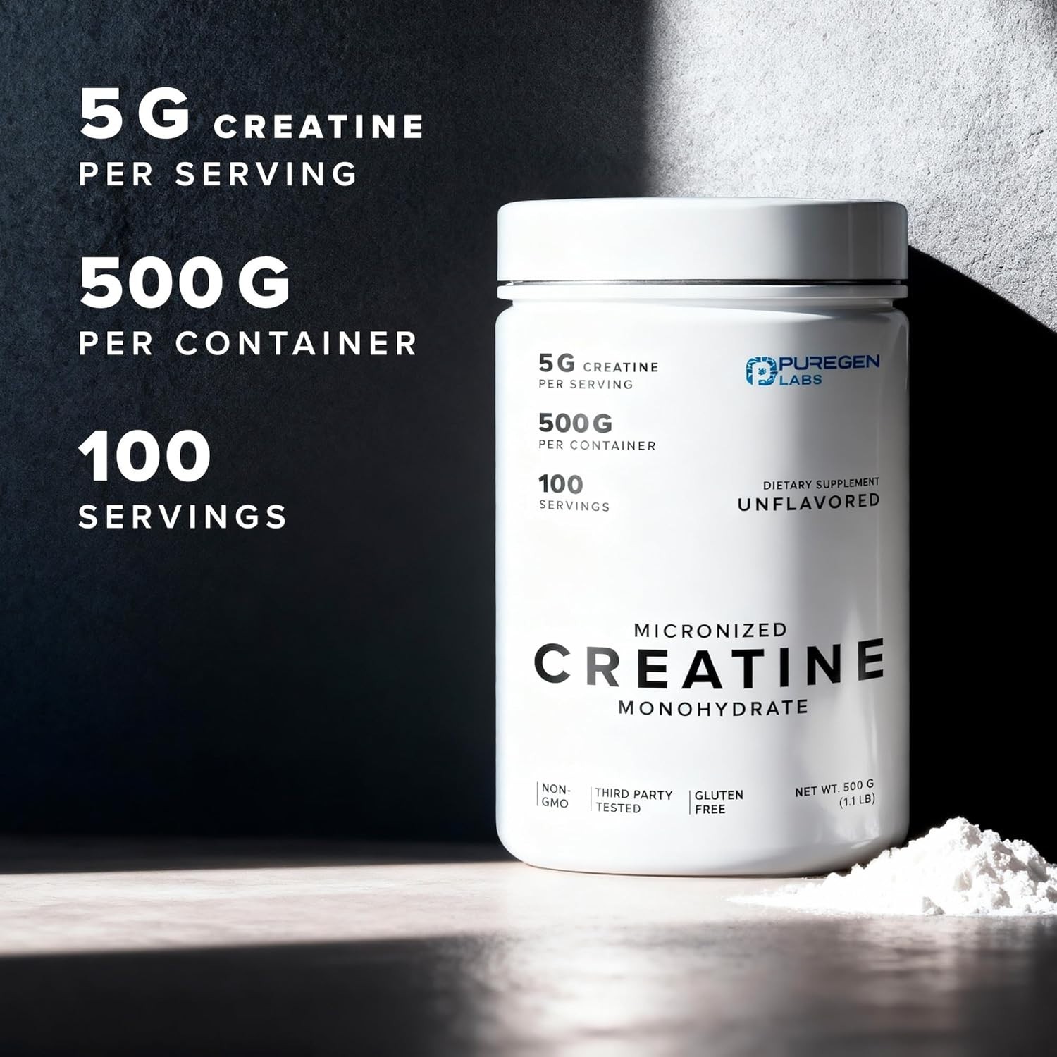 Puregen Labs Micronized Creatine Monohydrate Powder 500g Exp 12/27