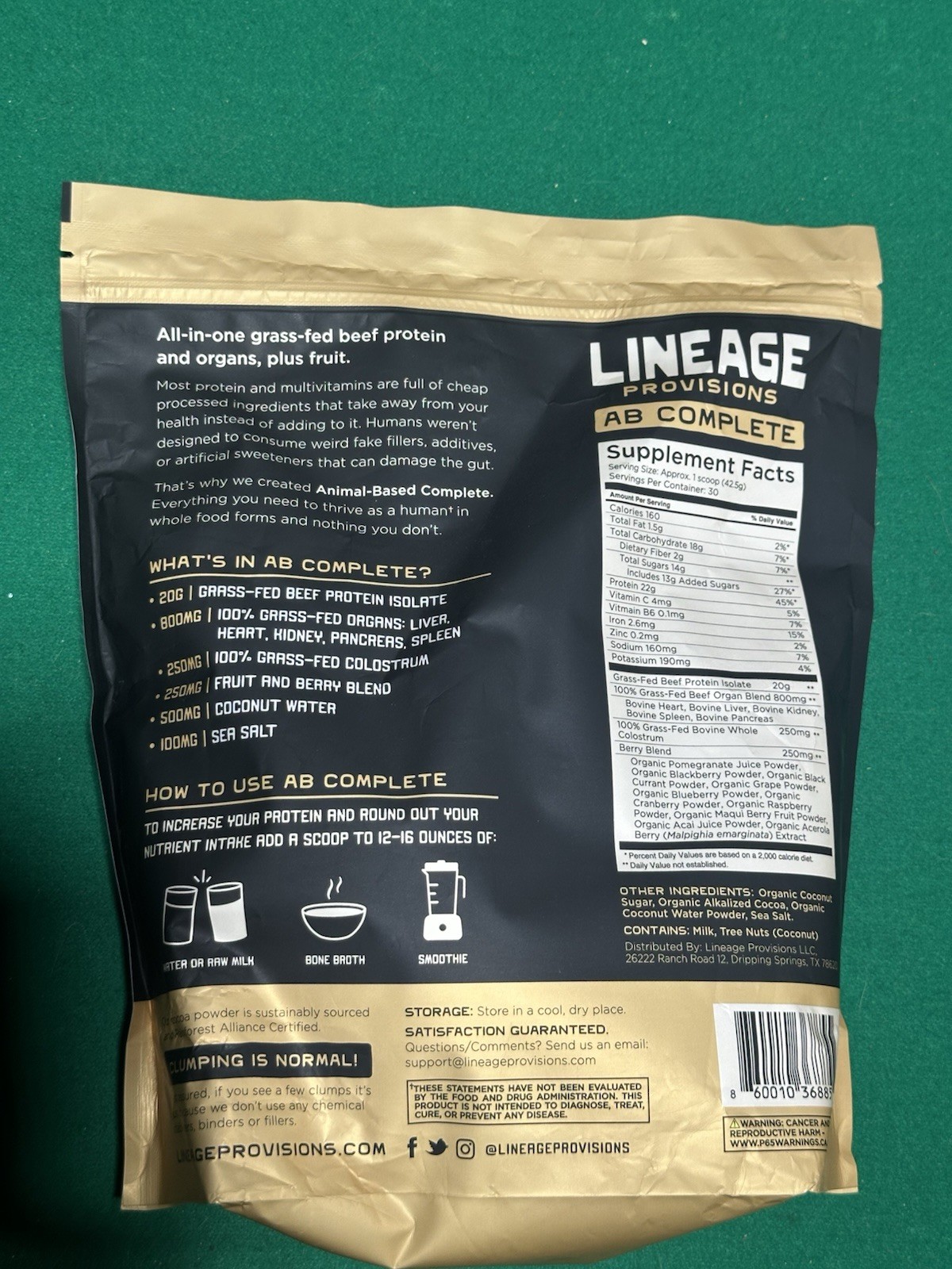 LINEAGE PROVISIONS AB COMPLETE PROTEIN POWDER CHOCOLATE 2.8LBS