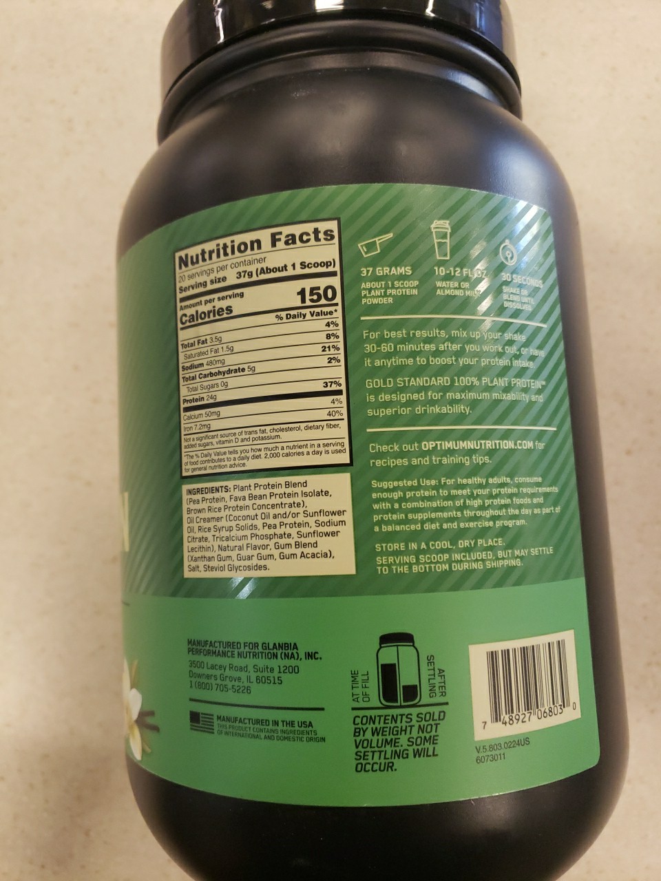 Optimum Nutrition Gold Standard Plant Protein Creamy Vanilla 1.63 lbs Exp 9/27