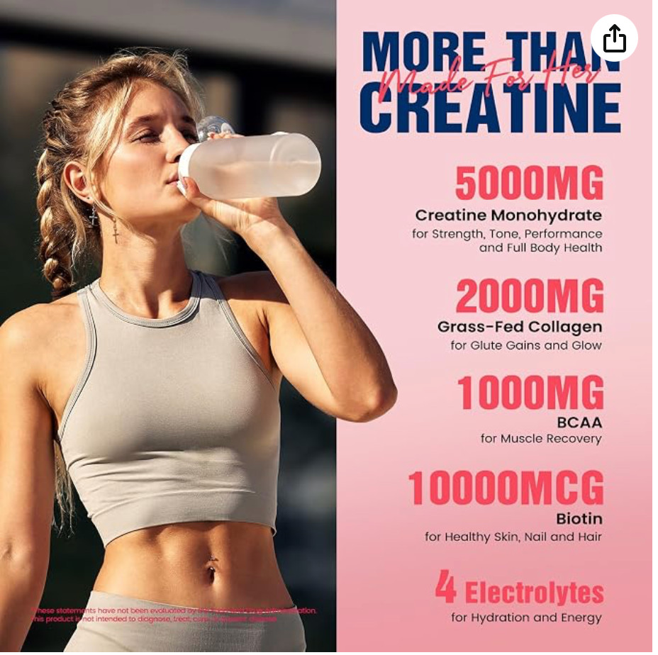 Creatine for Women, USP Grade Micronized Creatine Monohydrate Powder w/ Collagen