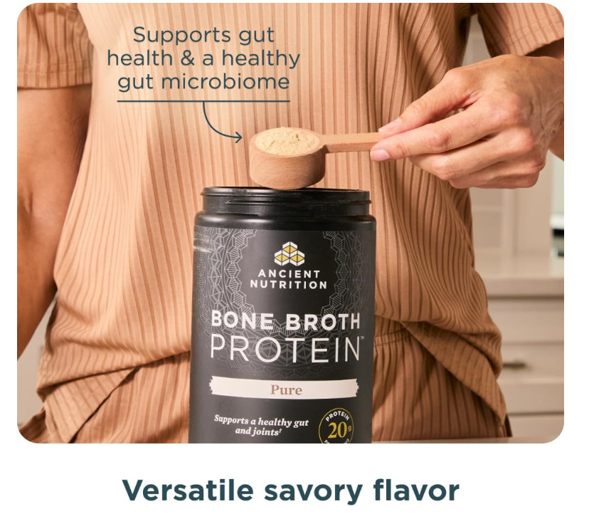 Ancient Nutrition Bone Broth Protein Powder 20g – Pure 40 servings (20 x 2-pack)